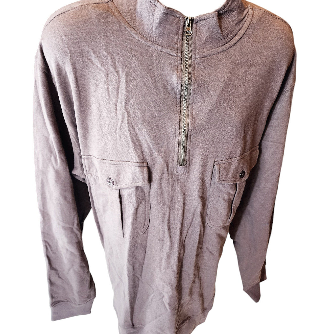 Rustic Ridge Mens Size 2XL Brown Cotton Half Zip Pullover Shirt Button Pockets