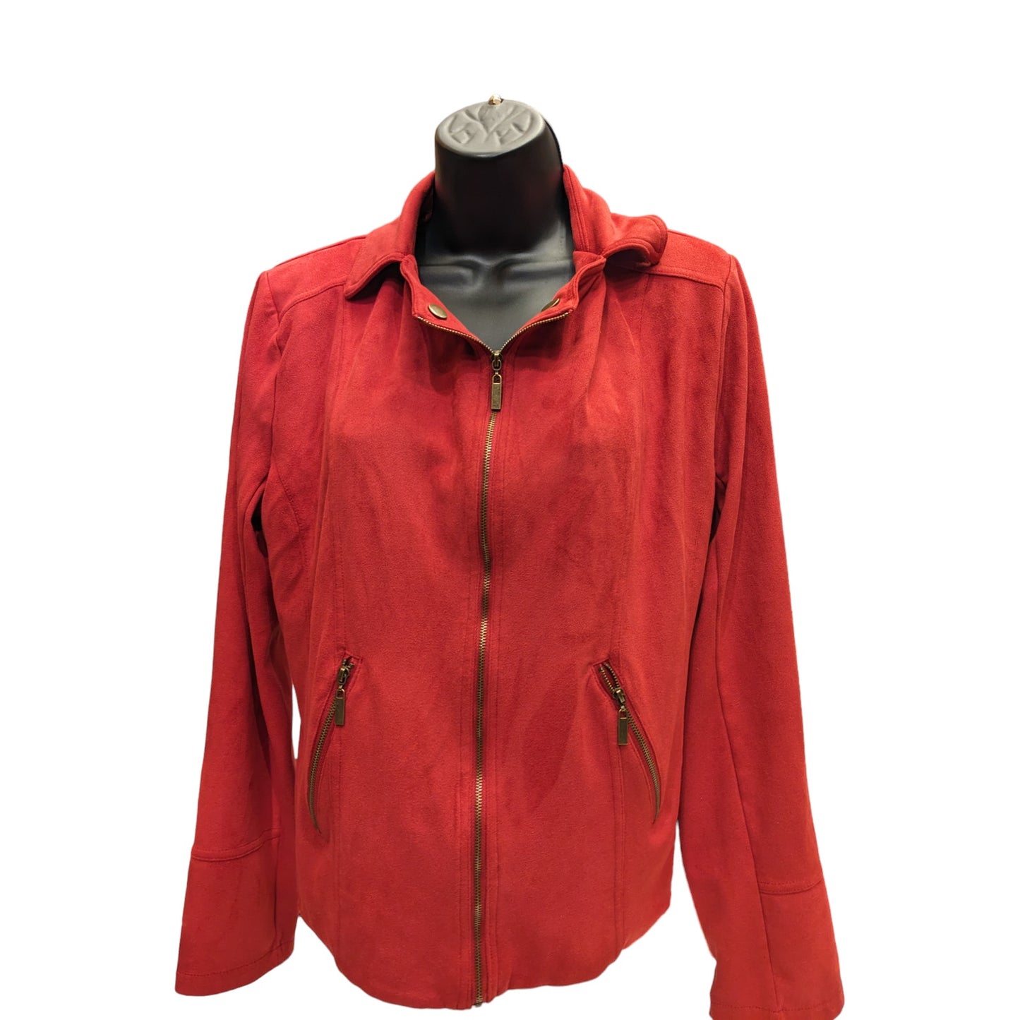 Yest Jacket Womens 10 Red Full Zip Up Stylish Lightweight Outerwear Chic Pockets