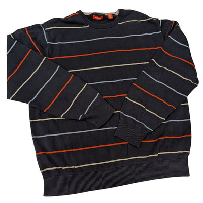 IZOD Sweater Womens XL Black Striped Crewneck Pullover Casual Knit Long Sleeve