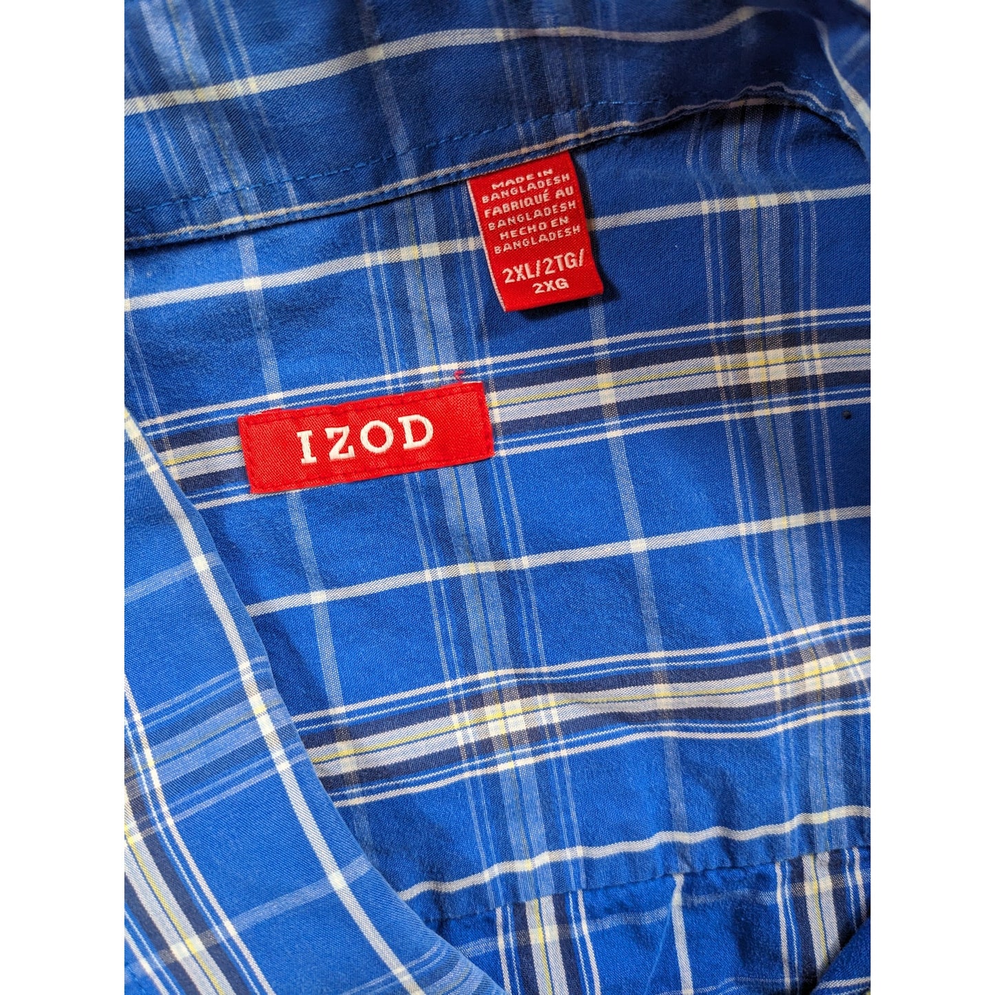 Izod Shirt Mens 2XL Plaid Button Down Long Sleeve Classic Fit Pockets Collar