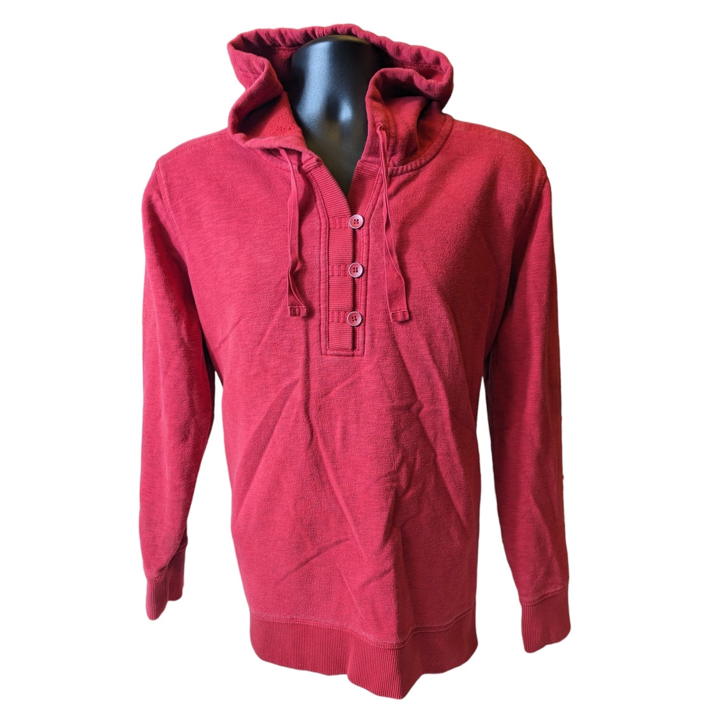 Eddie Bauer Hoodie Sweatshirt Womens XL Red Pullover Henley Style Drawstring