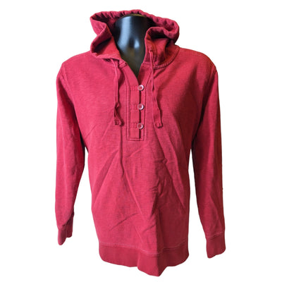Eddie Bauer Hoodie Sweatshirt Womens XL Red Pullover Henley Style Drawstring