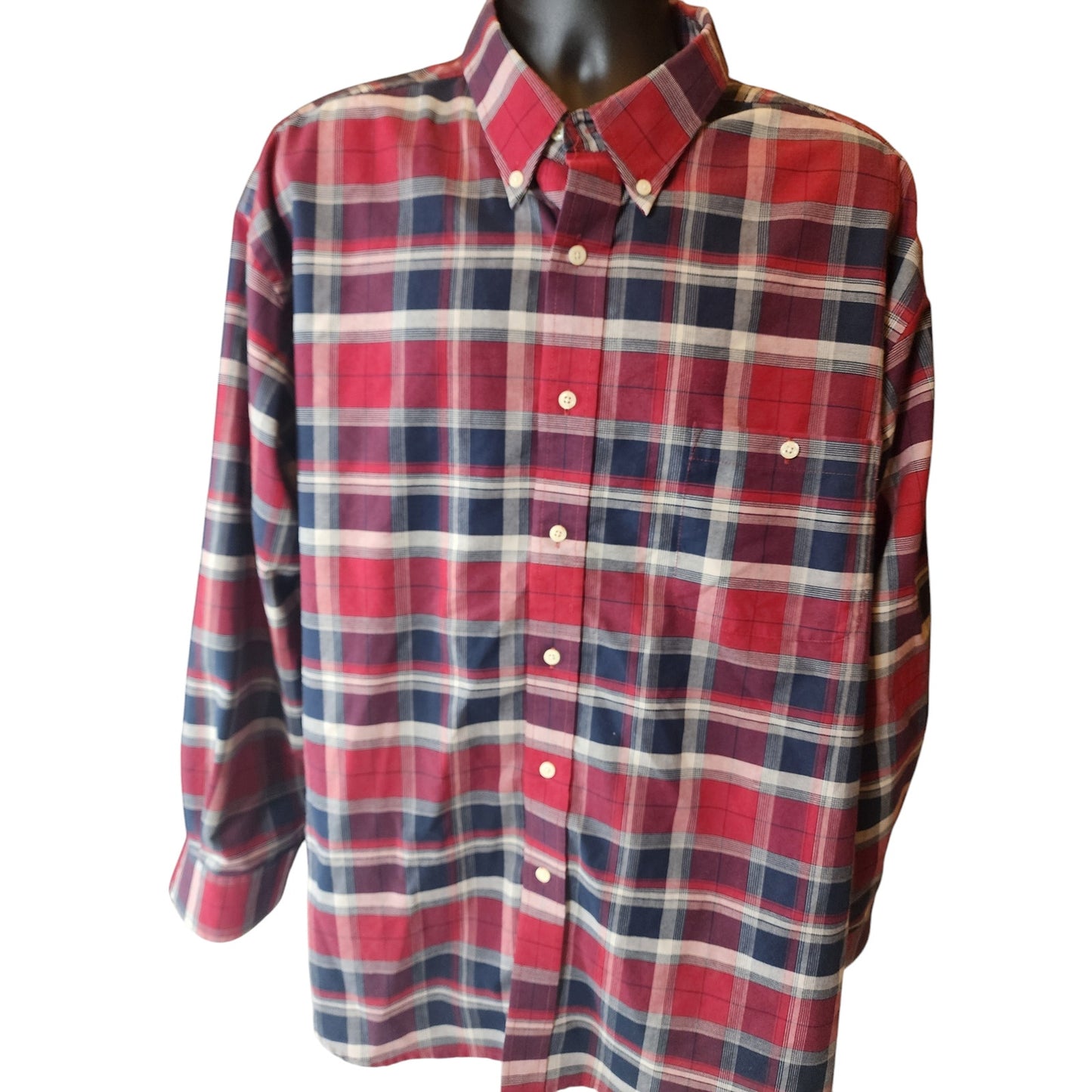 Towncraft Plaid Shirt Mens XXL Button Down Wrinkle Free Long Sleeve Front Pocket