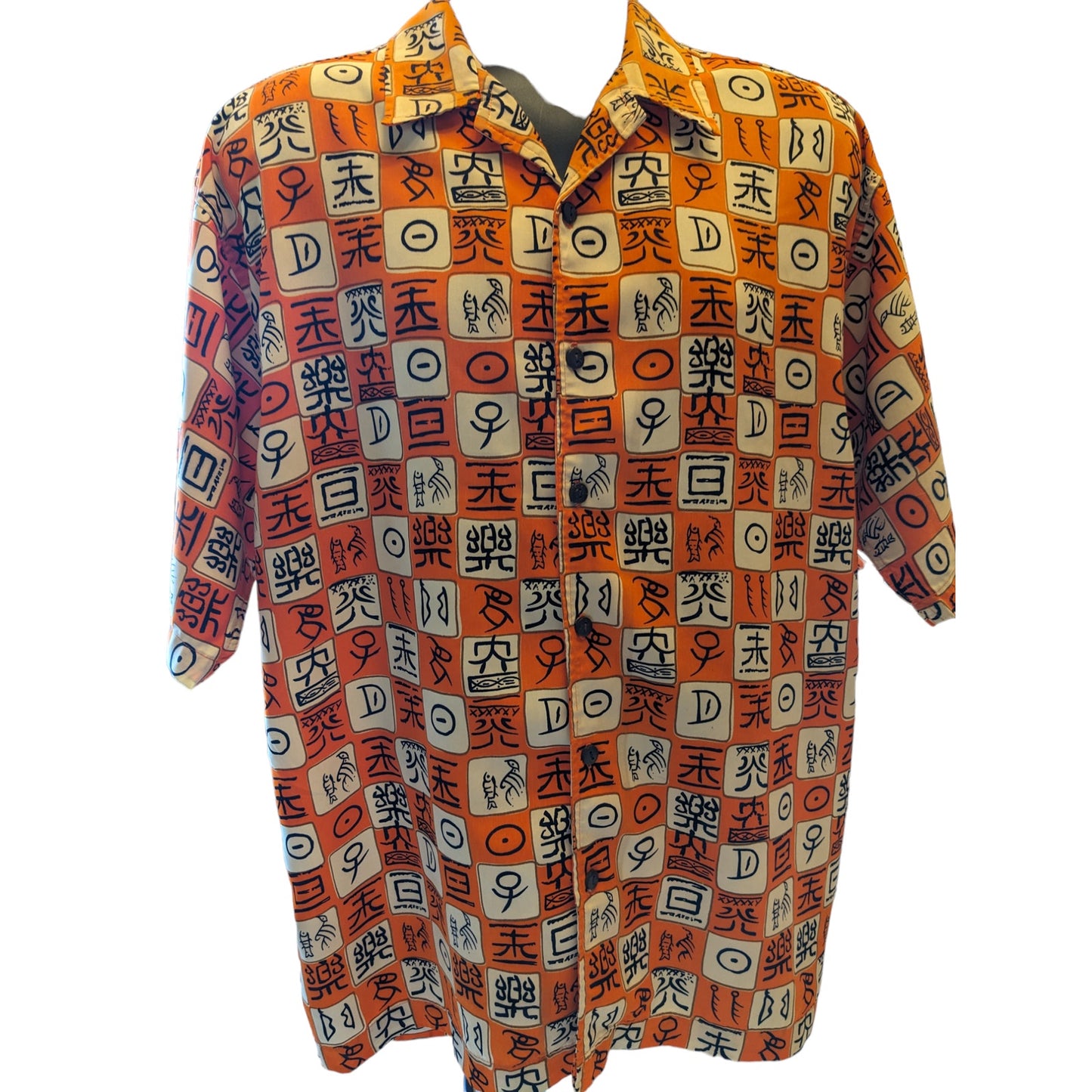 Spirit First Shirt Mens Large Tall Short Sleeve Hawaiian Abstract Bold Orange