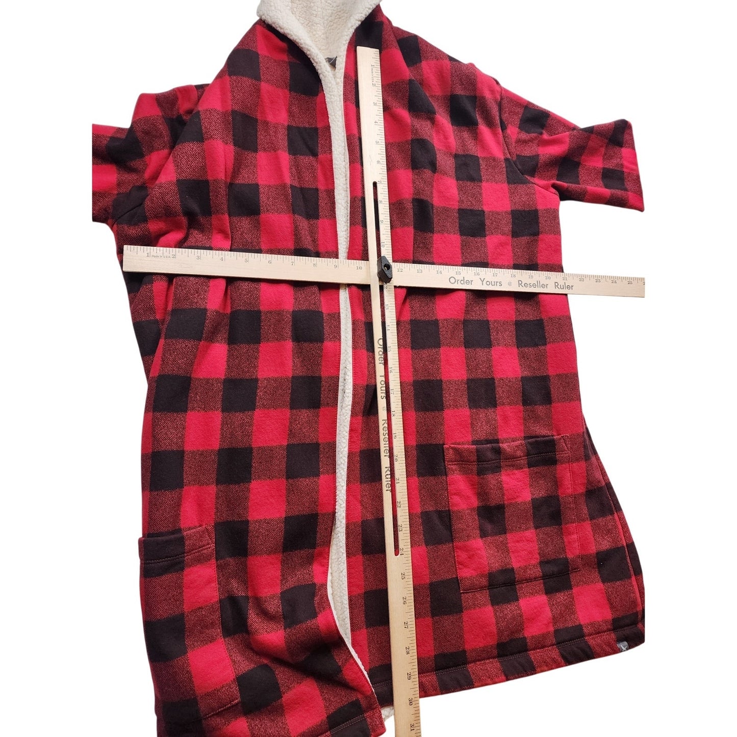 Eddie Bauer Buffalo Plaid Sherpa Lined Open Jacket Medium Cabin Flannel Shacket
