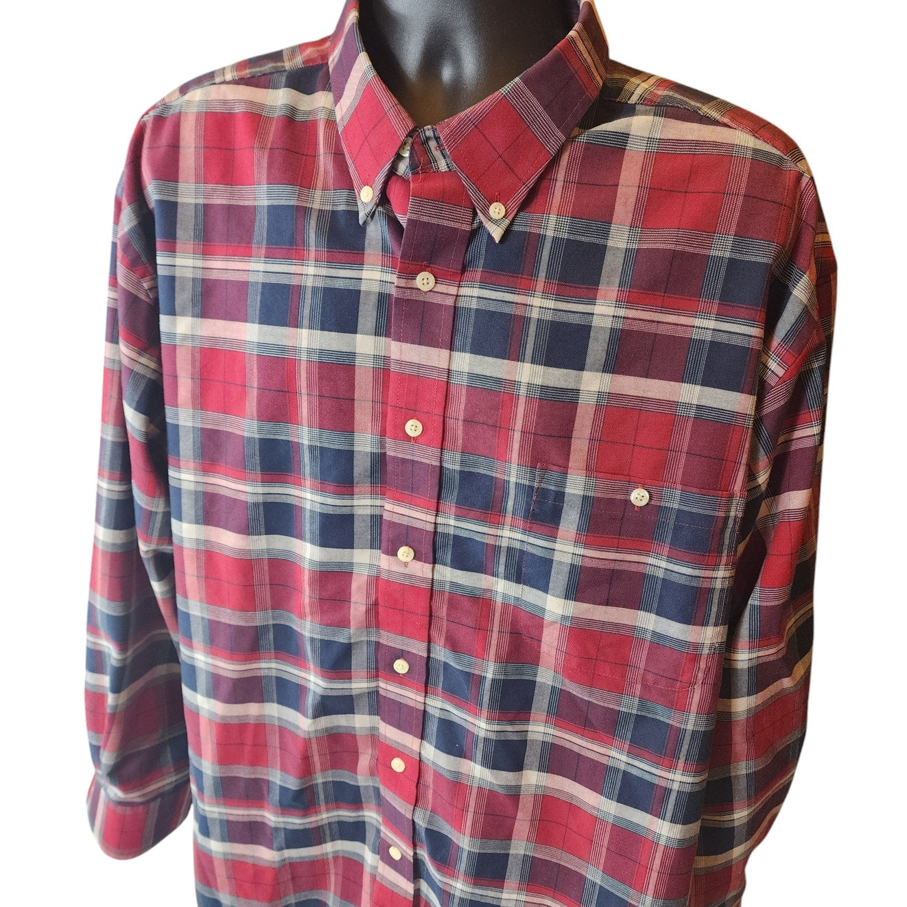 Towncraft Plaid Shirt Mens XXL Button Down Wrinkle Free Long Sleeve Front Pocket