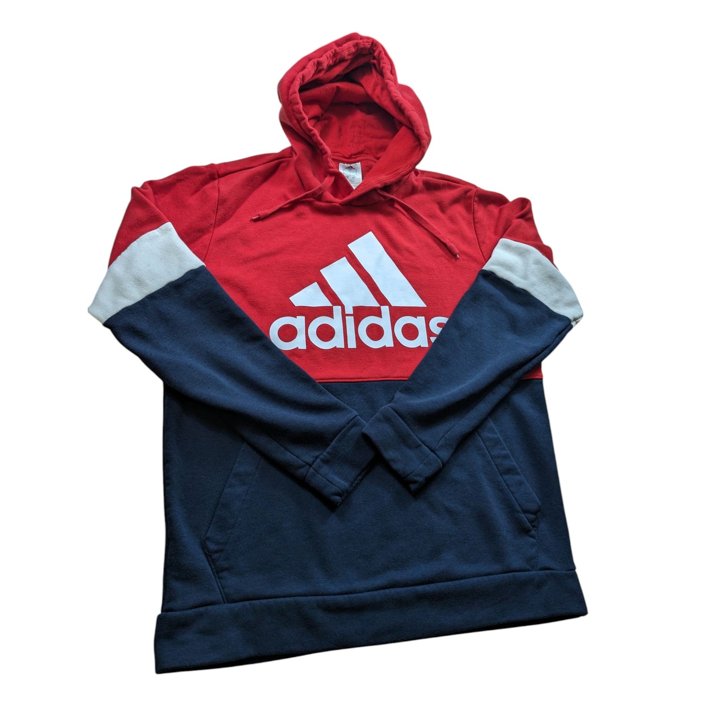 Adidas Hoodie Men Medium/Large RedNavy Colorblock Pullover Sweatshirt Streetwear