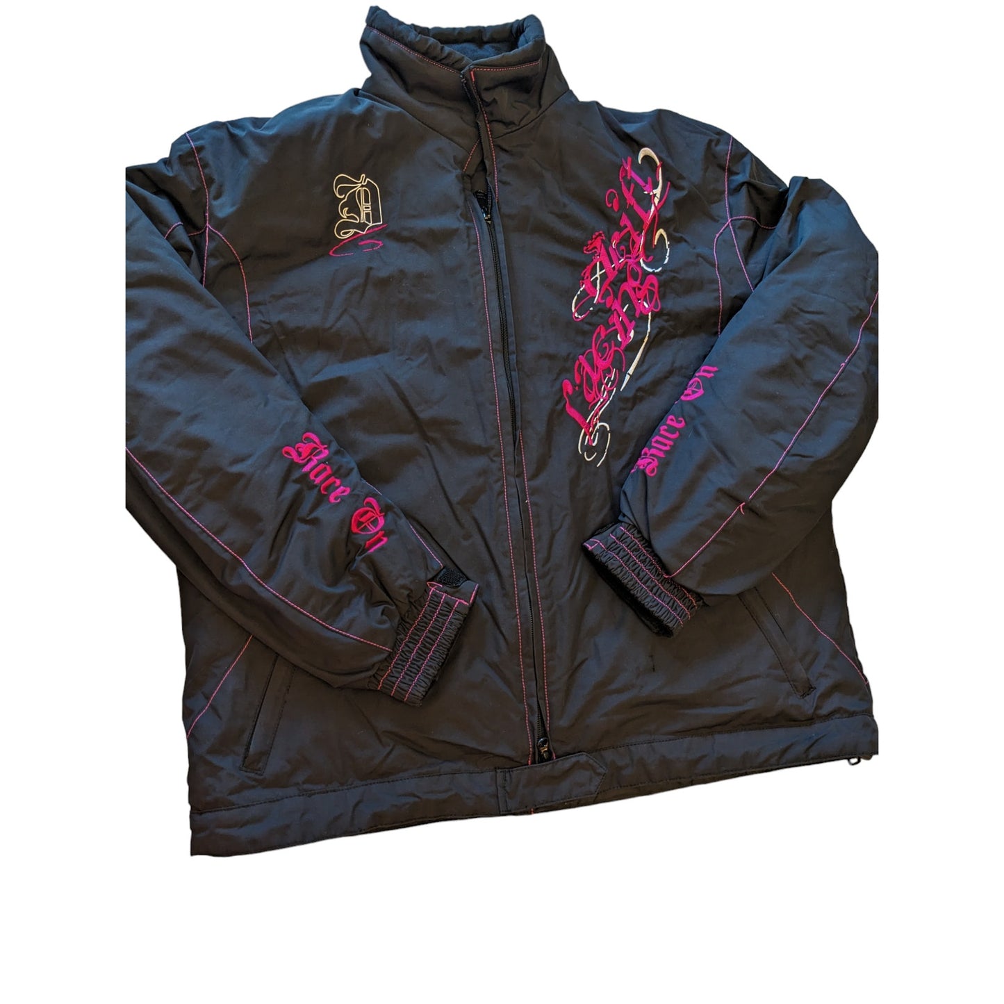 Drift Racing Jacket Womens Large Snowmobile Motorcycle Pink Embroidery Accents