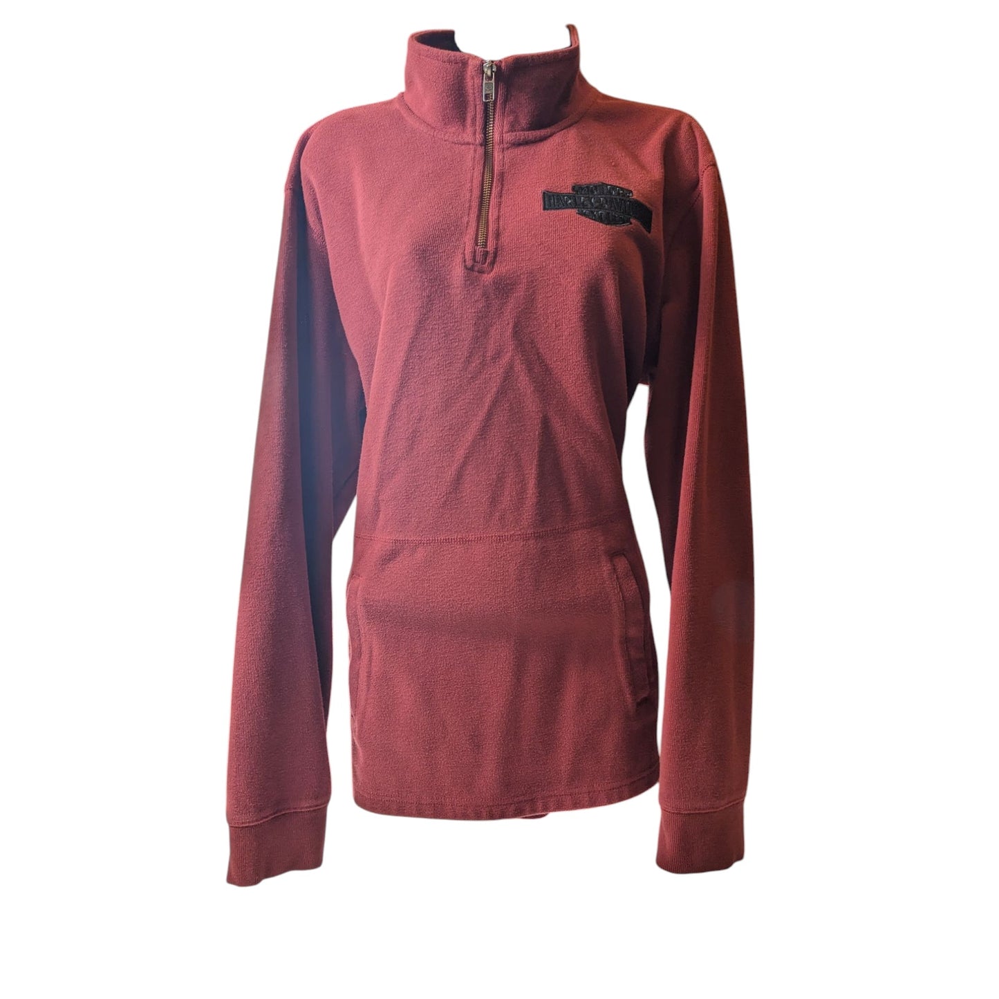 Harley Davidson Sweatshirt Men XL Fitted Women XL Zip Pullover Burgundy Maroon