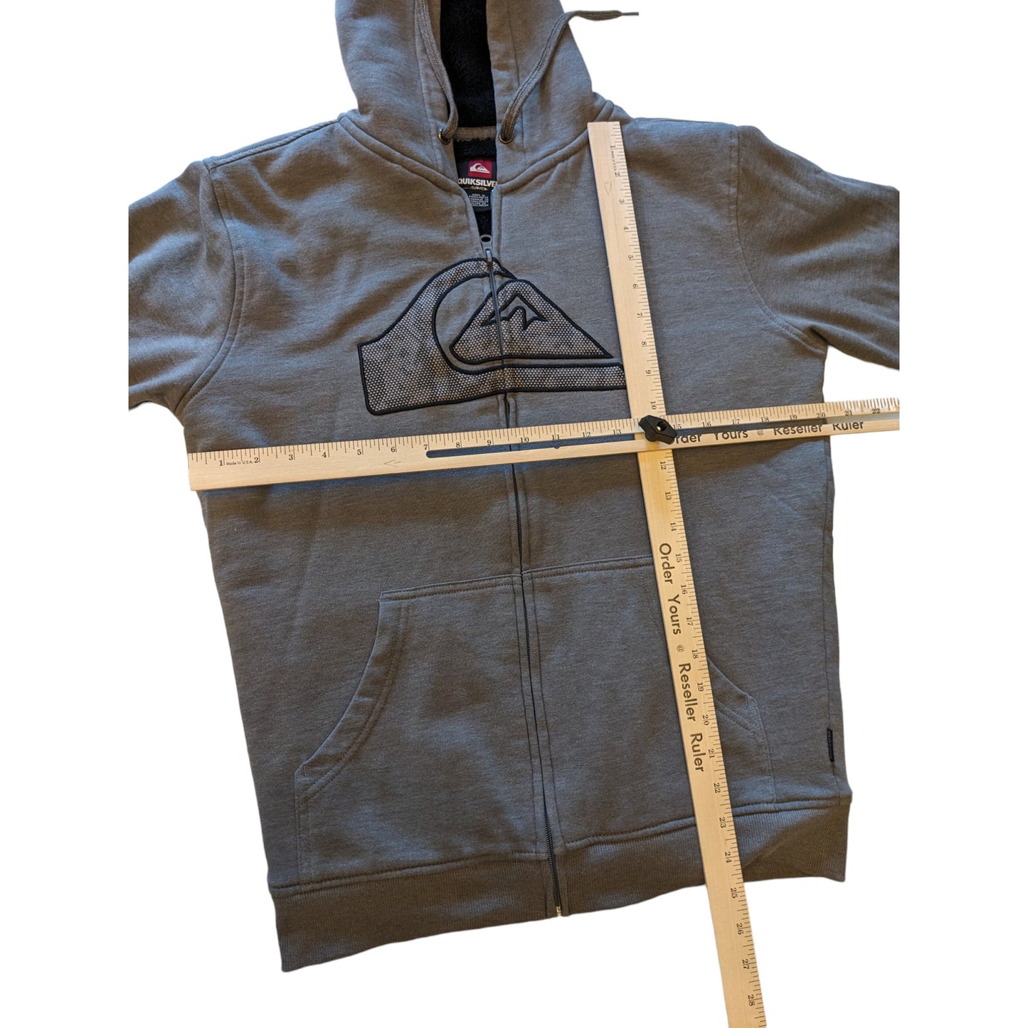Quiksilver Hoodie Mens Small Gray Zip Up Surf Sweatshirt Kangaroo Pockets