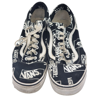 Vans Shoes Black White Print Sneakers Mens 12 Low Top Skate Streetwear 500714