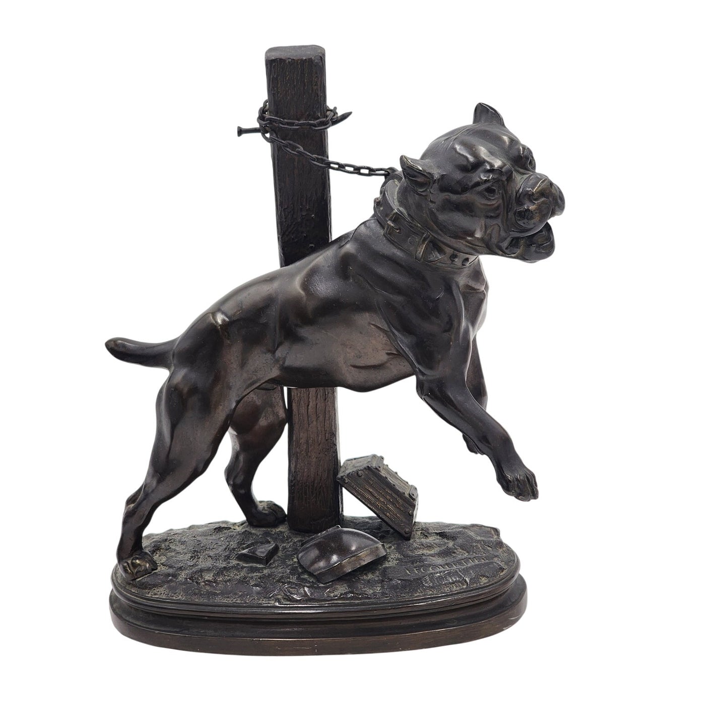 Lecourtier Signed Bronze Bulldog Sculpture French Animalier Statue Vintage 11"