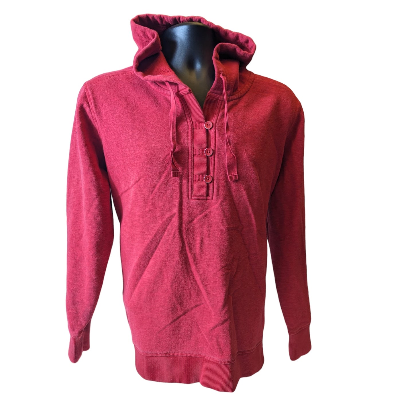 Eddie Bauer Hoodie Sweatshirt Womens XL Red Pullover Henley Style Drawstring