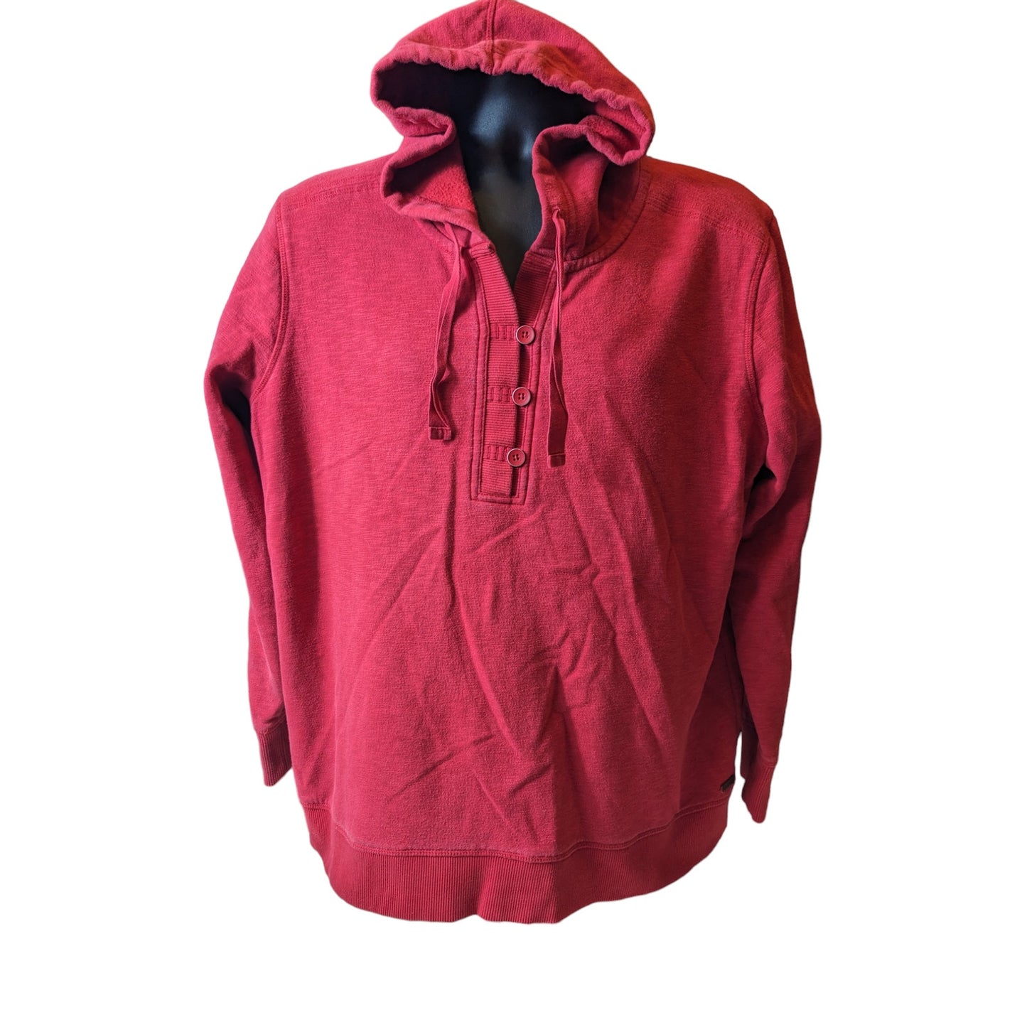 Eddie Bauer Hoodie Sweatshirt Womens XL Red Pullover Henley Style Drawstring