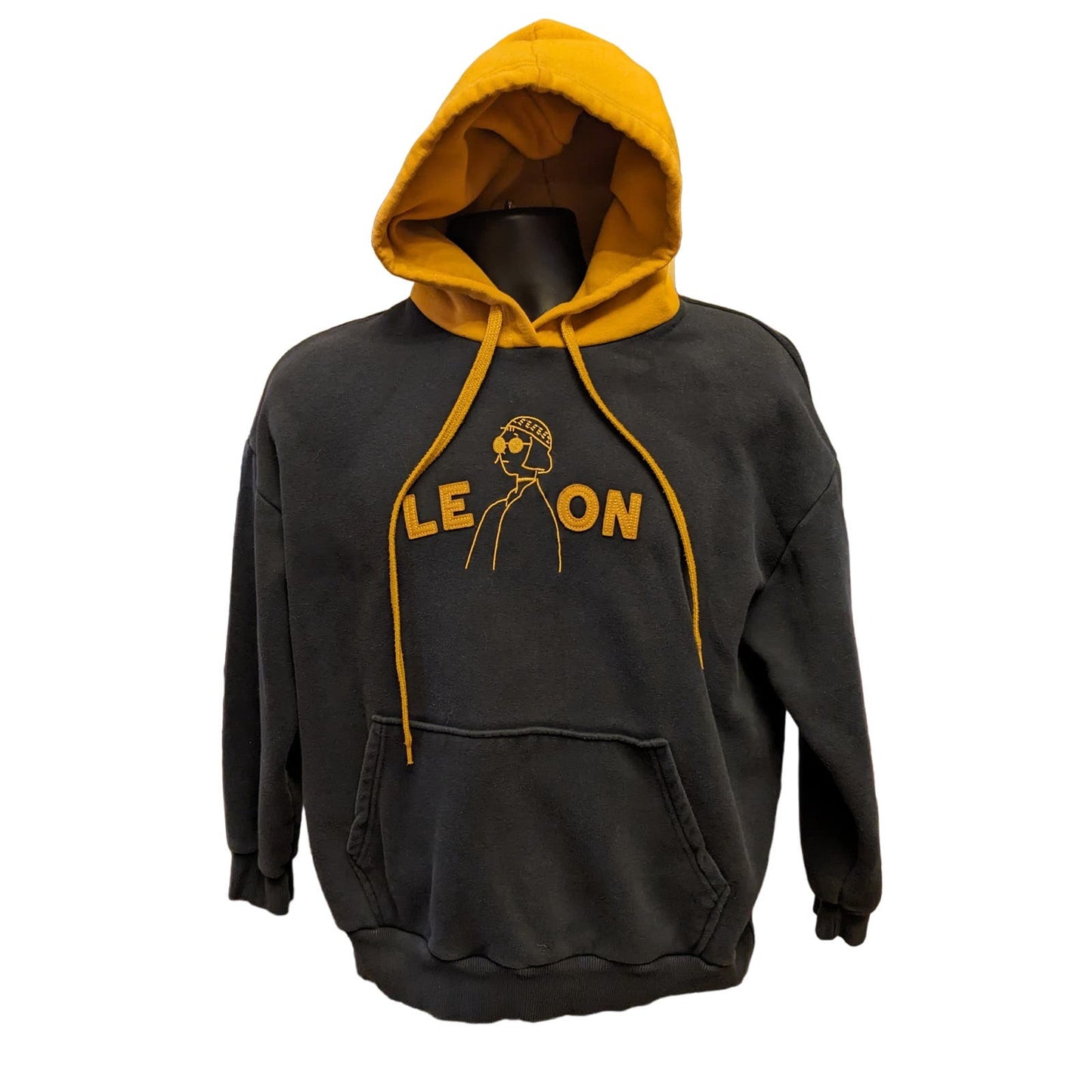 Leon Gosister Mens Small Hoodie Yellow Black Pullover Long Sleeve Streetwear