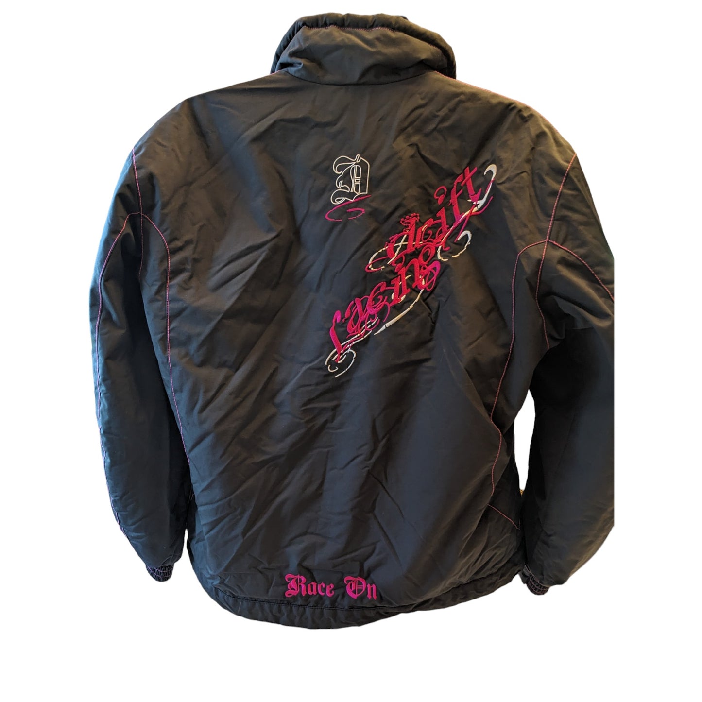 Drift Racing Jacket Womens Large Snowmobile Motorcycle Pink Embroidery Accents