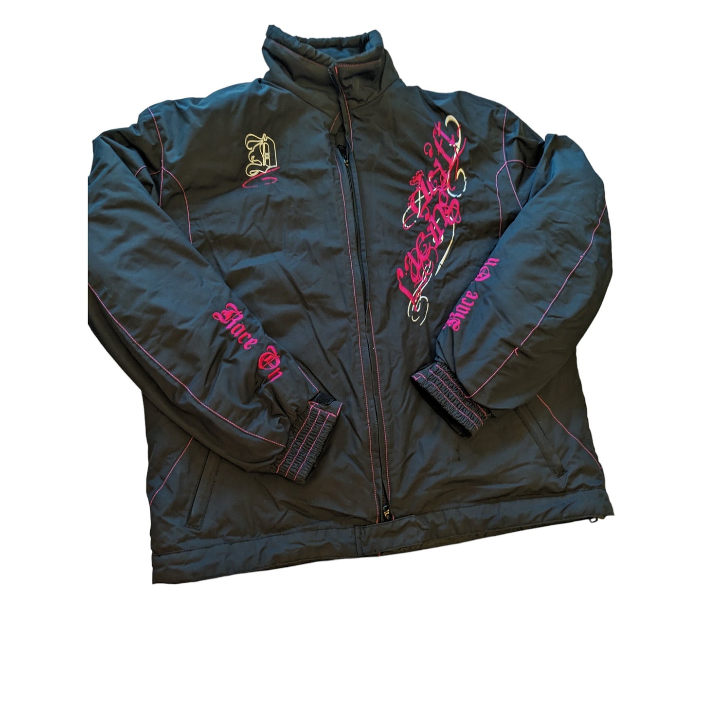 Drift Racing Jacket Womens Large Snowmobile Motorcycle Pink Embroidery Accents