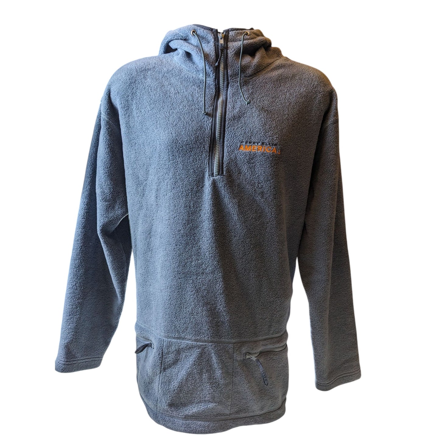 Perry Ellis Hoodie Mens Large Fleece Pullover Jacket Blue Zip Pockets Sweatshirt