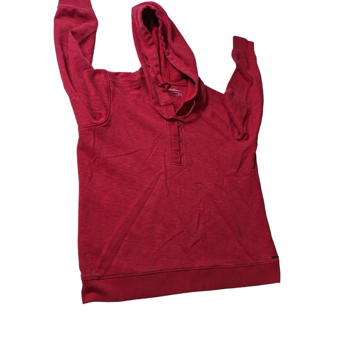 Eddie Bauer Hoodie Sweatshirt Womens XL Red Pullover Henley Style Drawstring