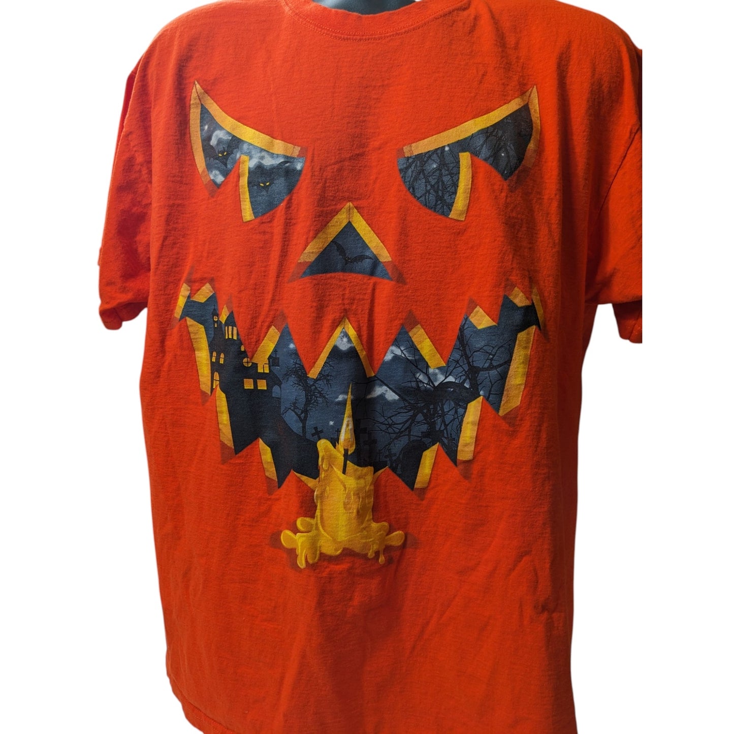 Jerzees Pumpkin Halloween Graphic Shirt Men Large Women XL Jack O Lantern Spooky