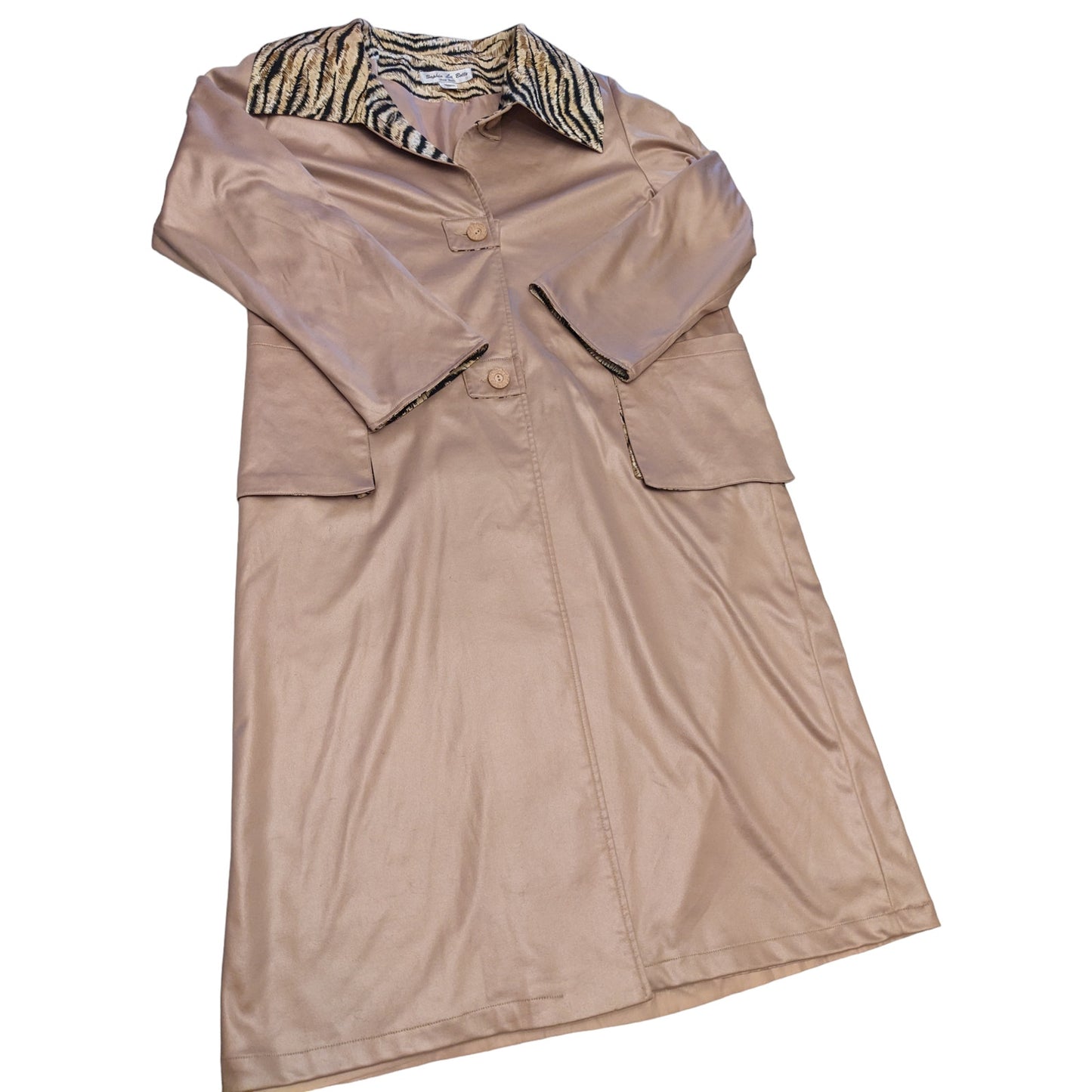 Vintage Sophia La Belle New York Trench Coat Womens L/XL Animal Print Collar