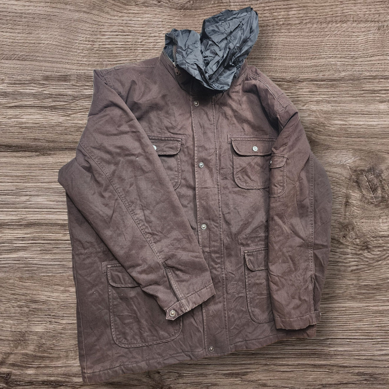 TCM Montana Brown Waxed Field Jacket Mens XL Utility Work Hooded Hunting Hiking