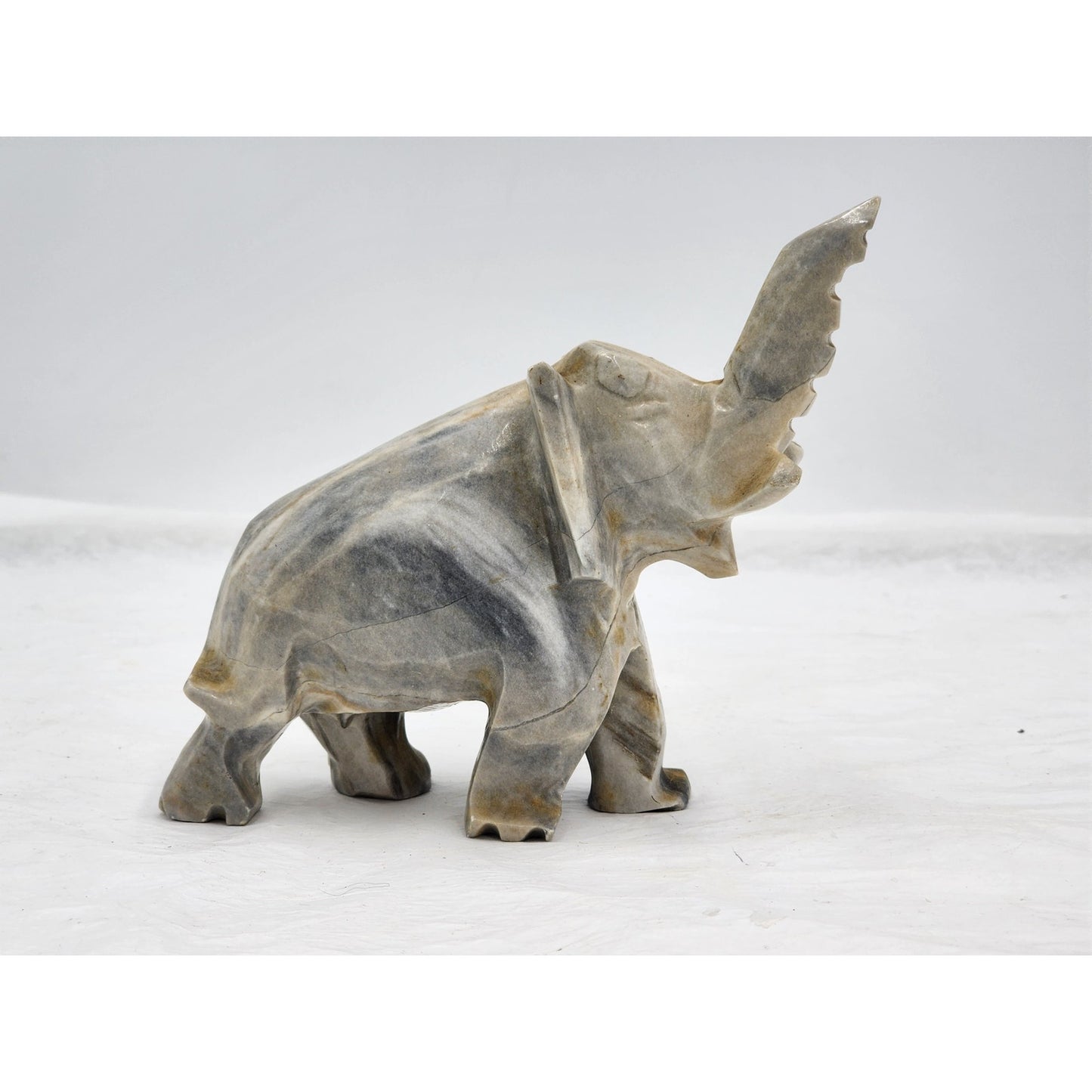 Stone Elephant Figurine Statue Gray Wildlife Shelf Ornament Safari Animal Art 6"