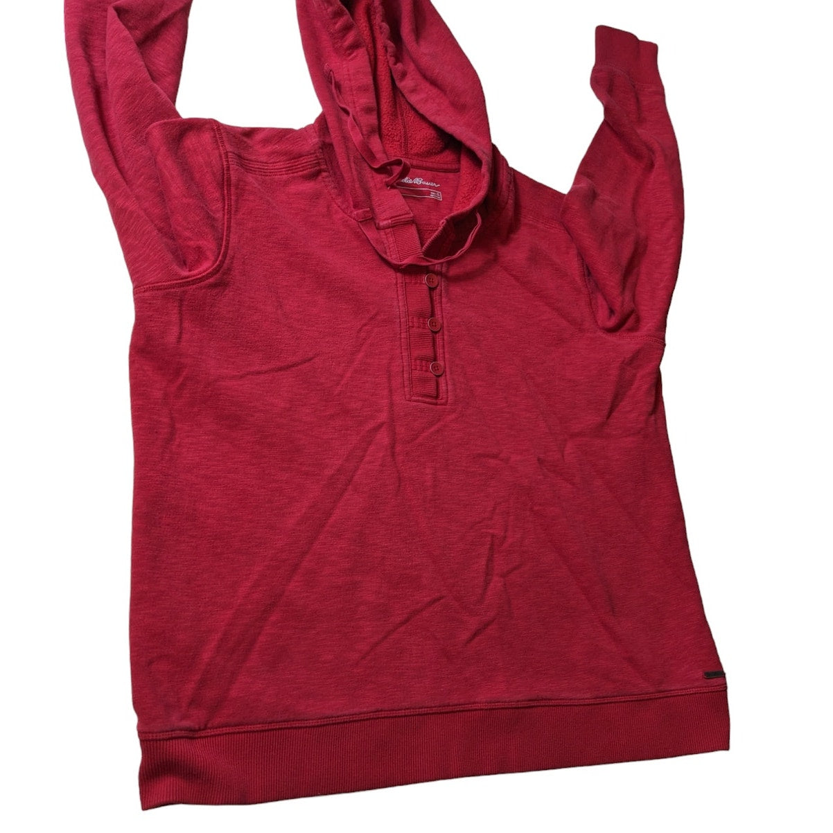 Eddie Bauer Hoodie Sweatshirt Womens XL Red Pullover Henley Style Drawstring