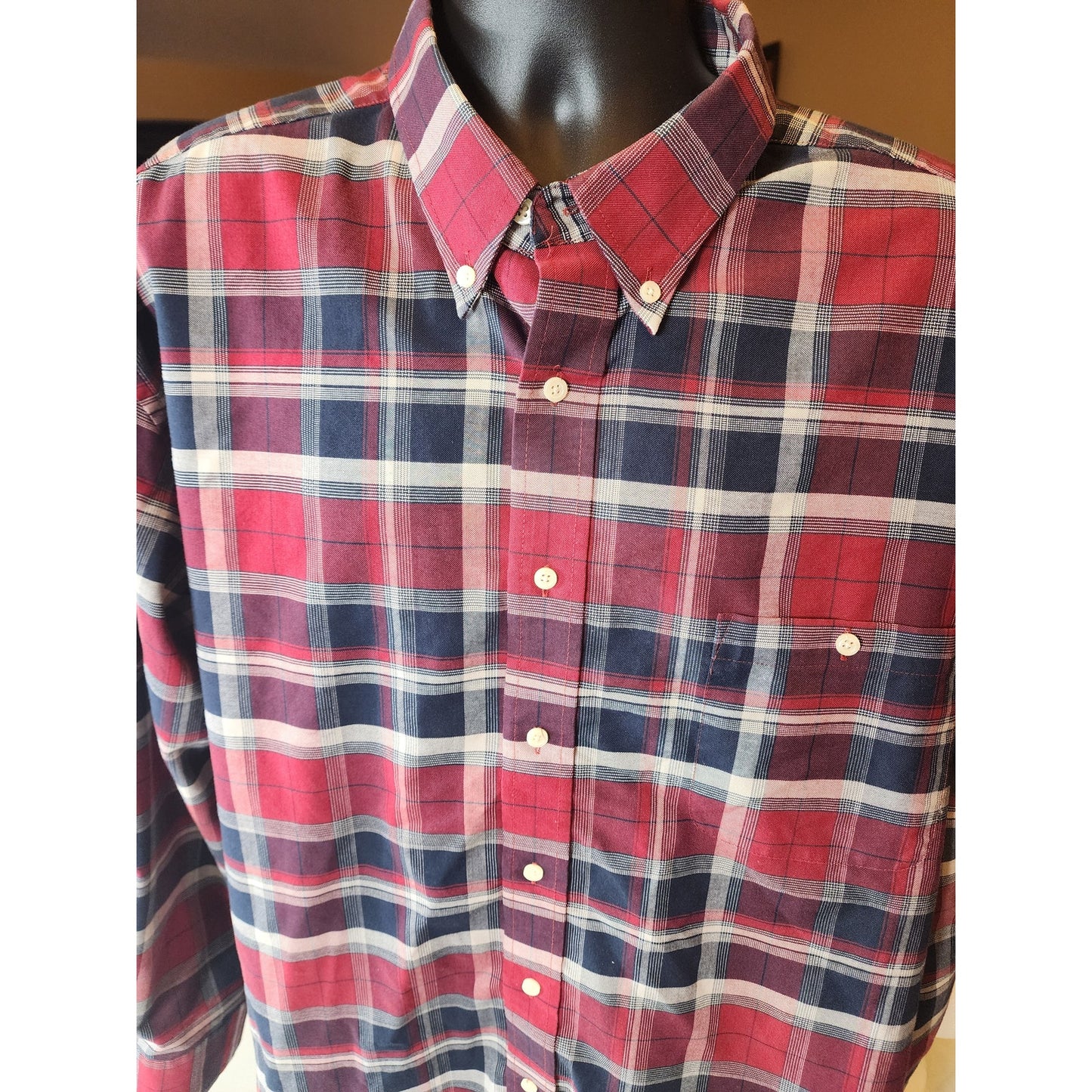 Towncraft Plaid Shirt Mens XXL Button Down Wrinkle Free Long Sleeve Front Pocket