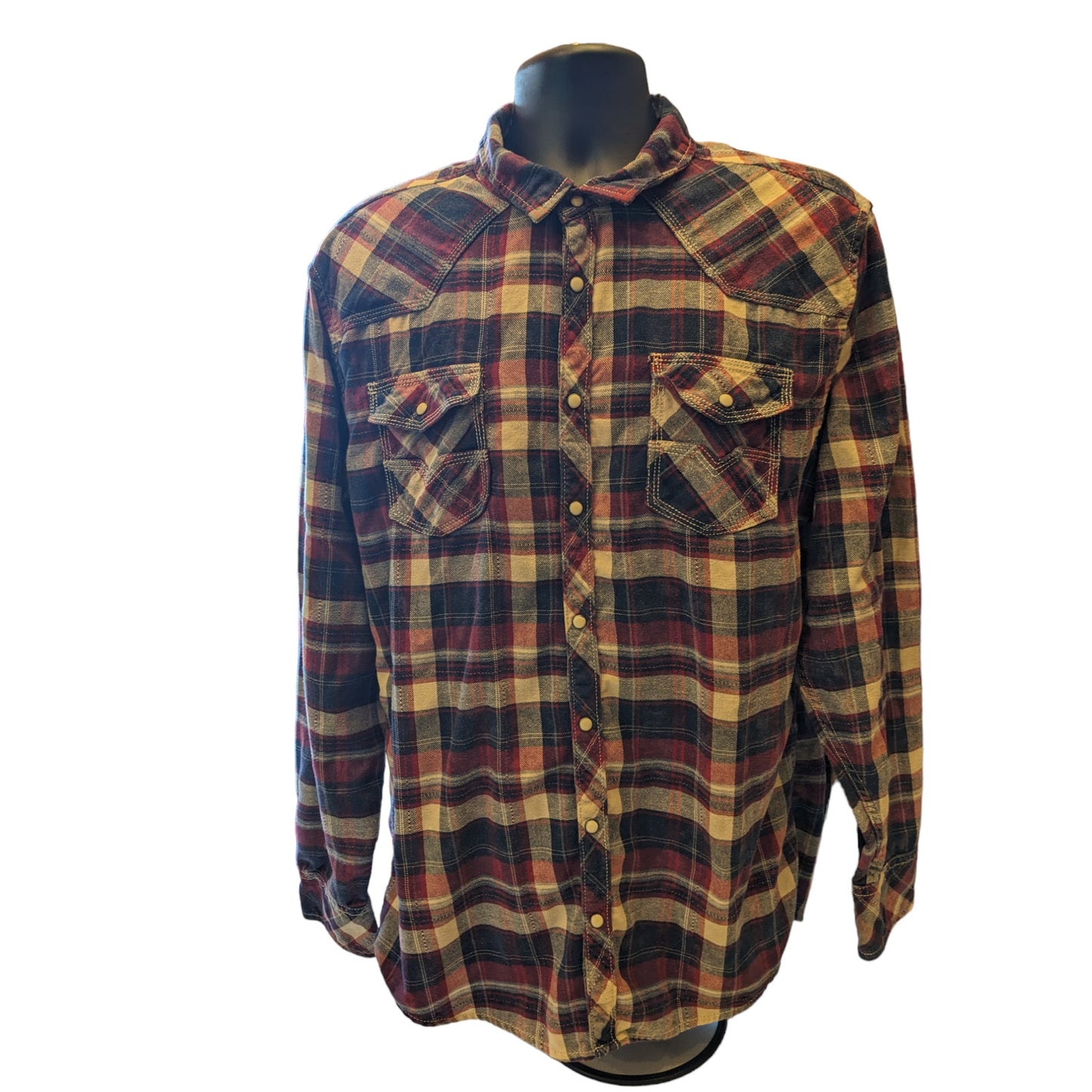 BKE Plaid Flannel Western Shirt Mens XXL Pearl Snap Long Sleeve Vintage Fit