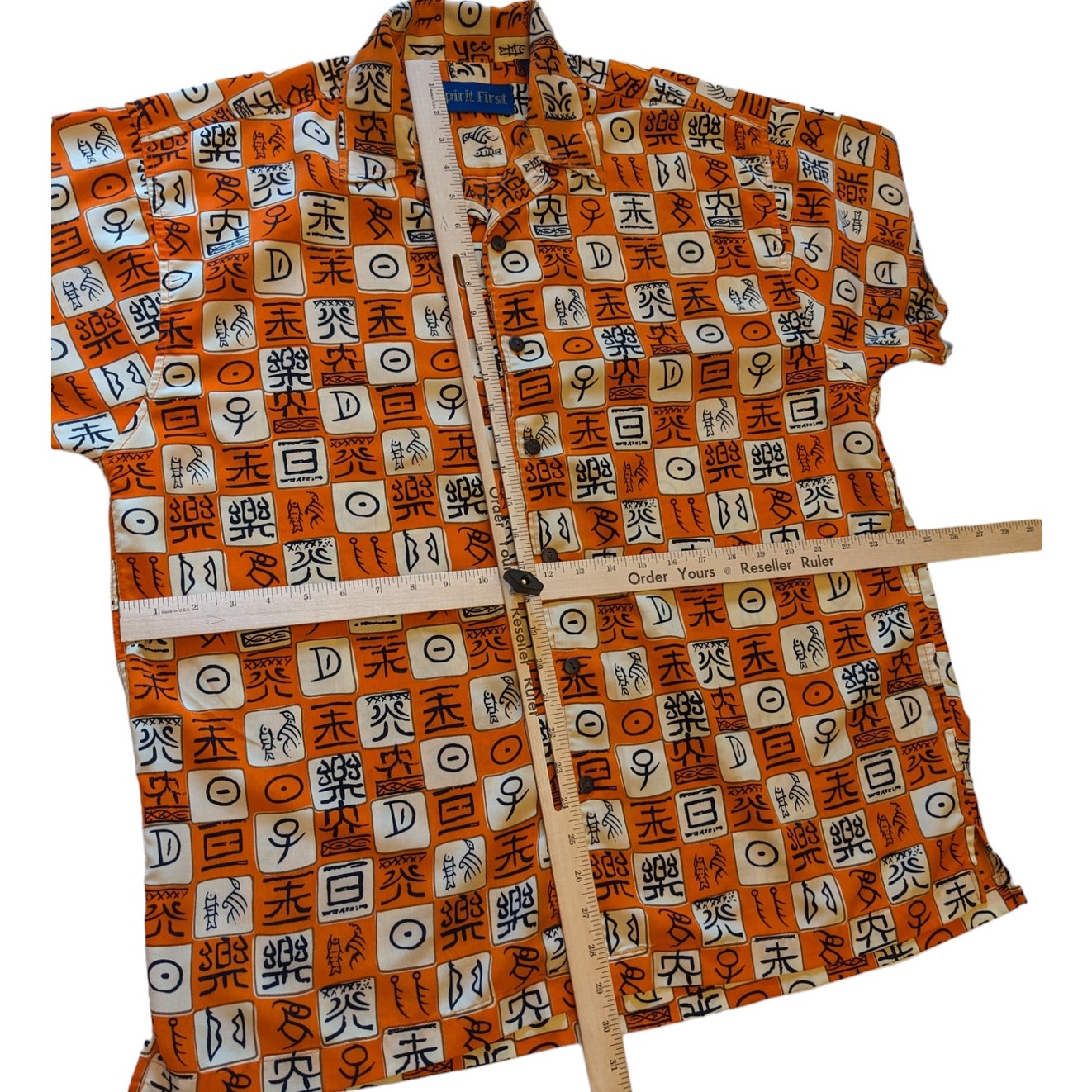 Spirit First Shirt Mens Large Tall Short Sleeve Hawaiian Abstract Bold Orange
