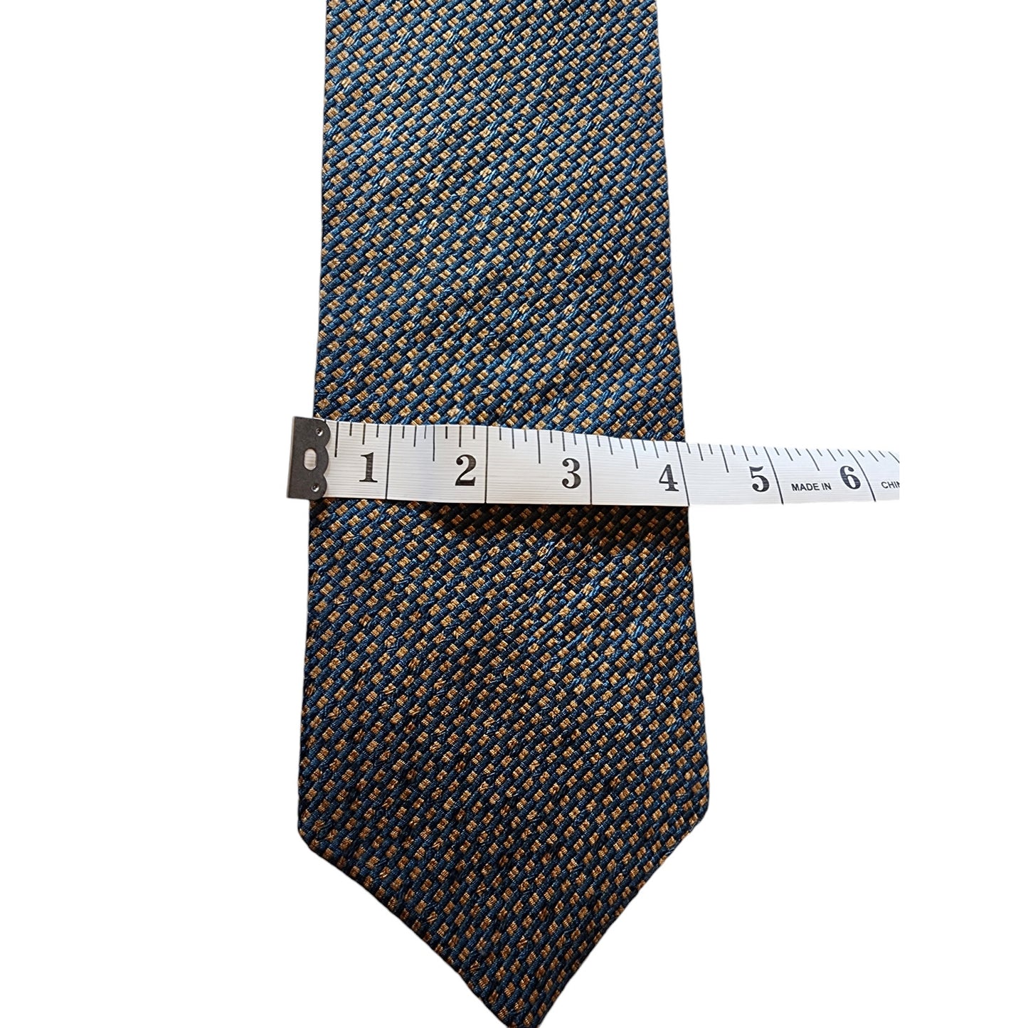 Nautica Mens Silk Tie Geometric Pattern Blue Gold Made Costa Rica Neckwear