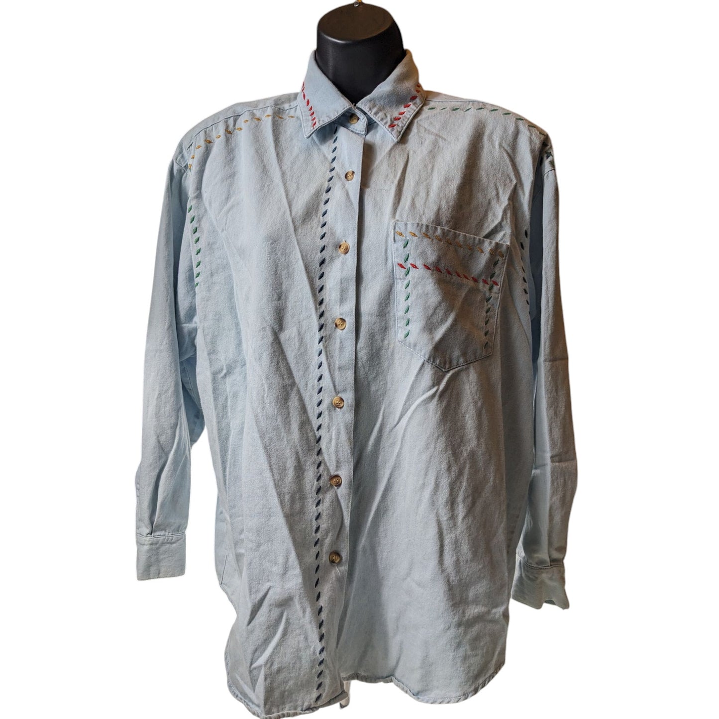 Vintage Solutions Denim Style Shirt Women Medium Embroidered Button Boho Western