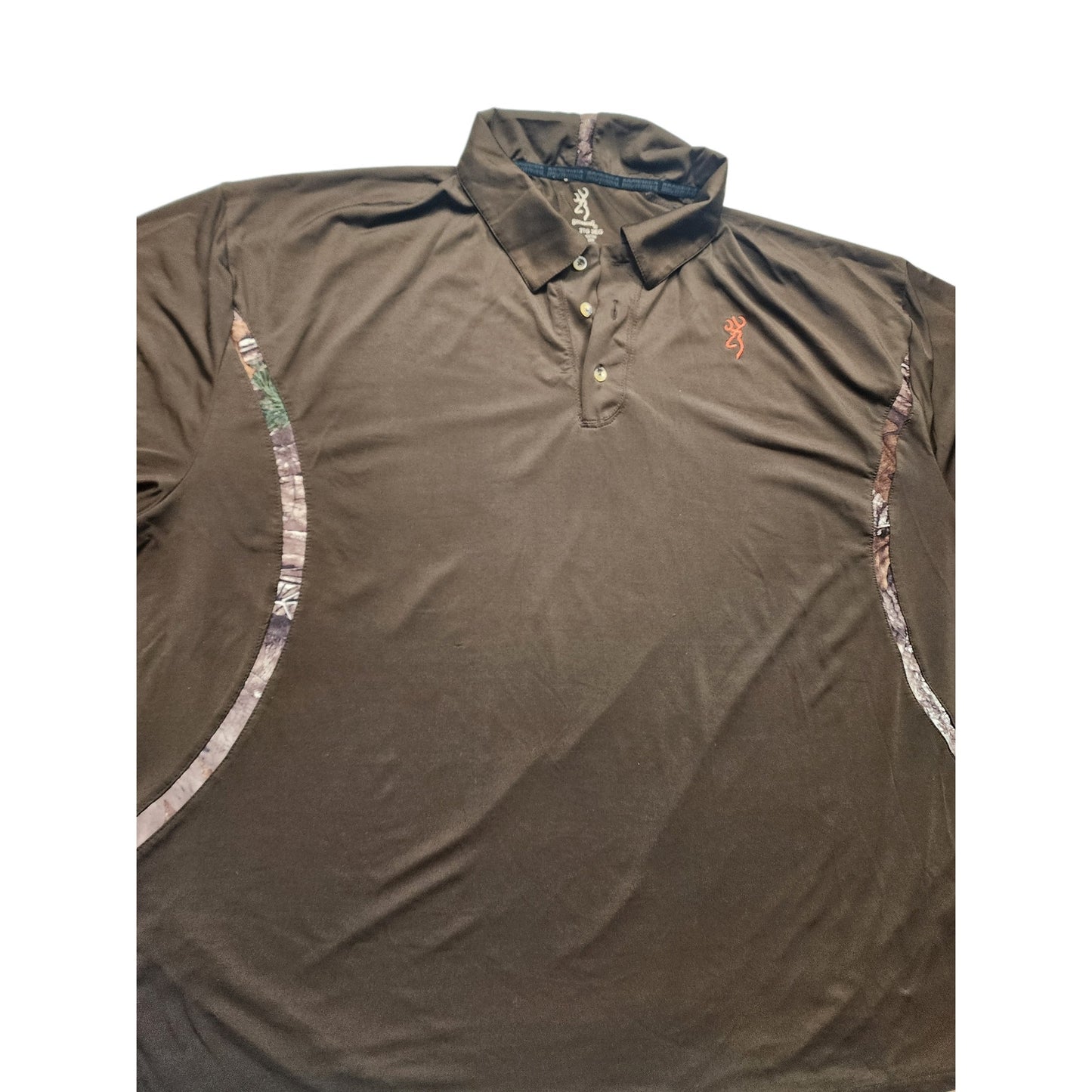 Browning Polo Shirt Mens 2XL Brown Performance Hunting Logo Camo Accents Short