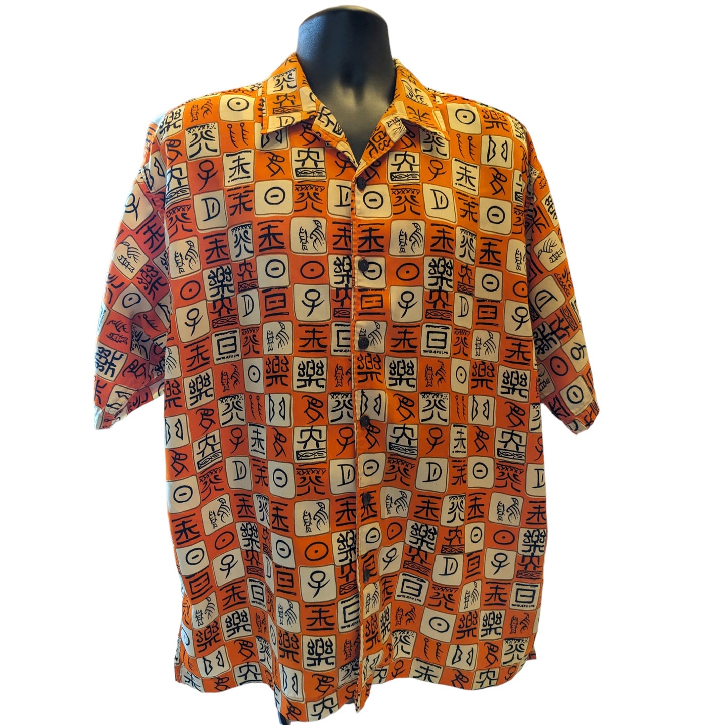 Spirit First Shirt Mens Large Tall Short Sleeve Hawaiian Abstract Bold Orange