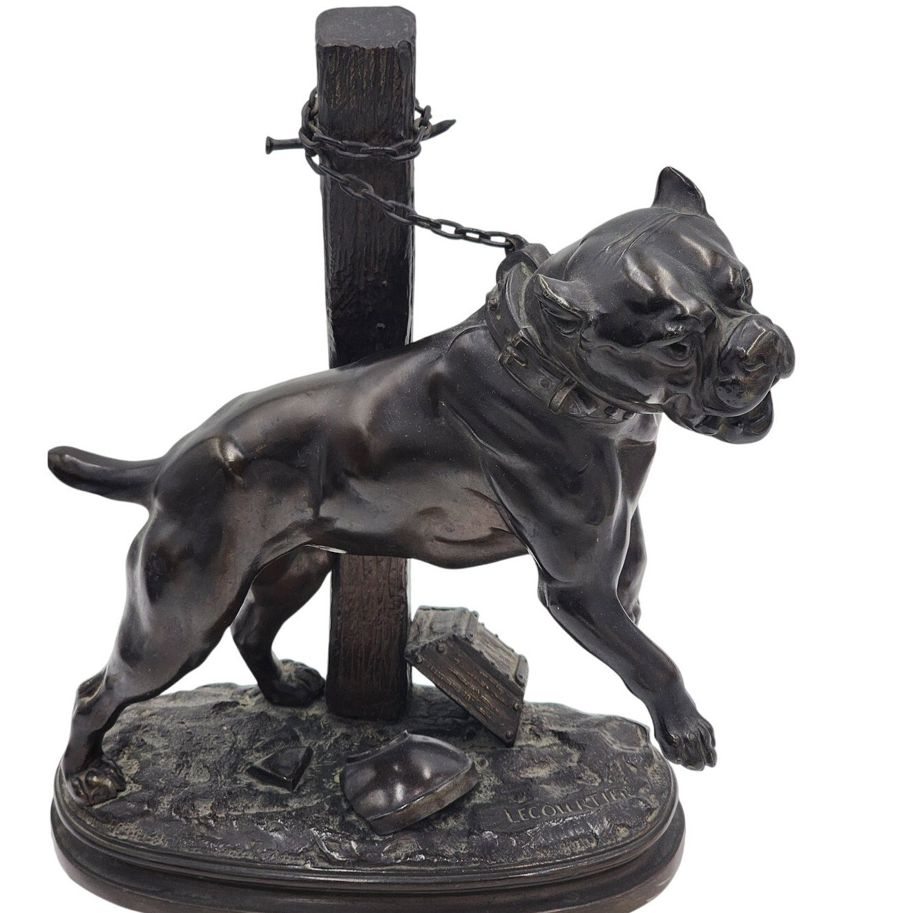 Lecourtier Signed Bronze Bulldog Sculpture French Animalier Statue Vintage 11"