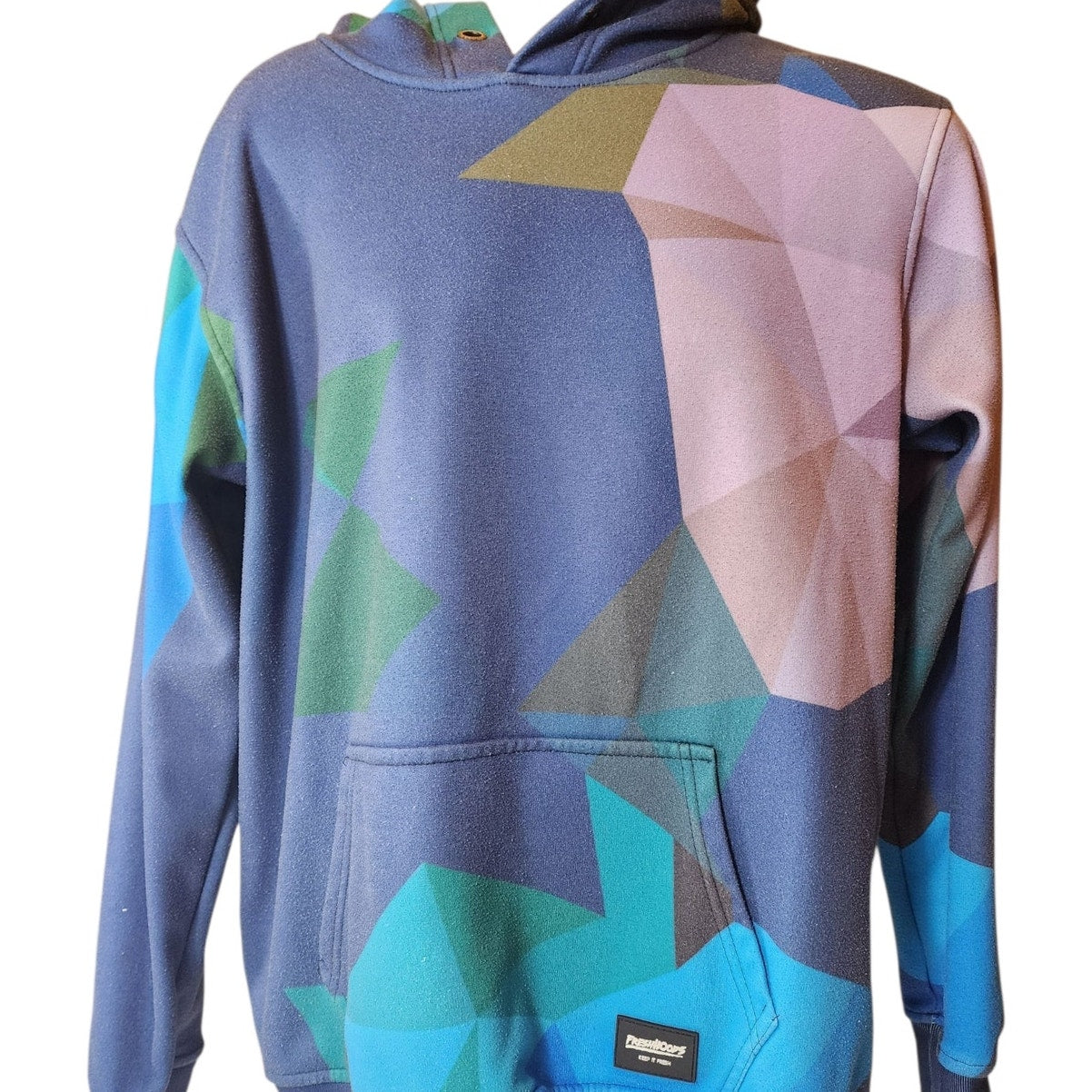 Fresh Hoods Hoodie Mens Medium Blue Purple Geometric Kangaroo Pocket Streetwear