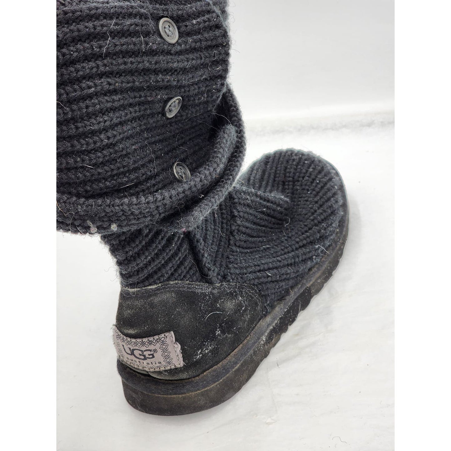 Ugg Boots Women Classic Cardy Winter Knitted Size 7 Black 5819 Mid Calf To Tall