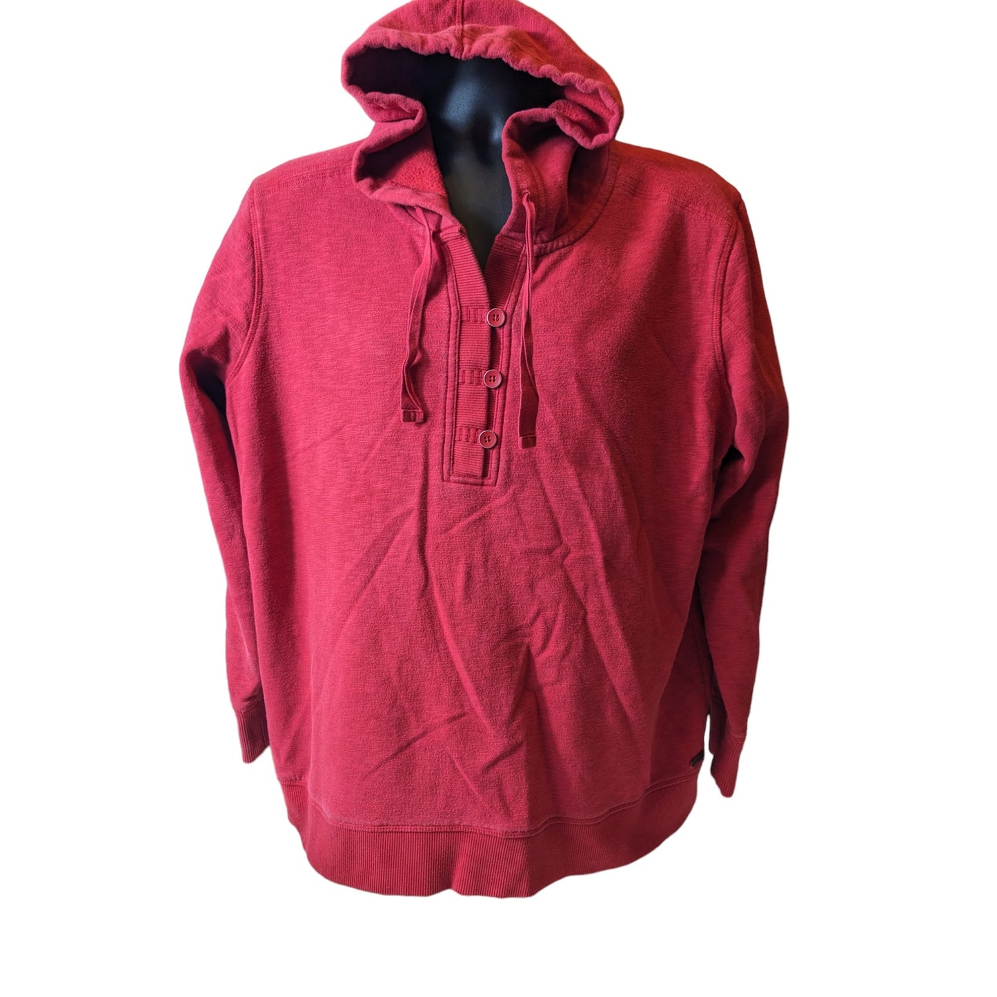Eddie Bauer Hoodie Sweatshirt Womens XL Red Pullover Henley Style Drawstring
