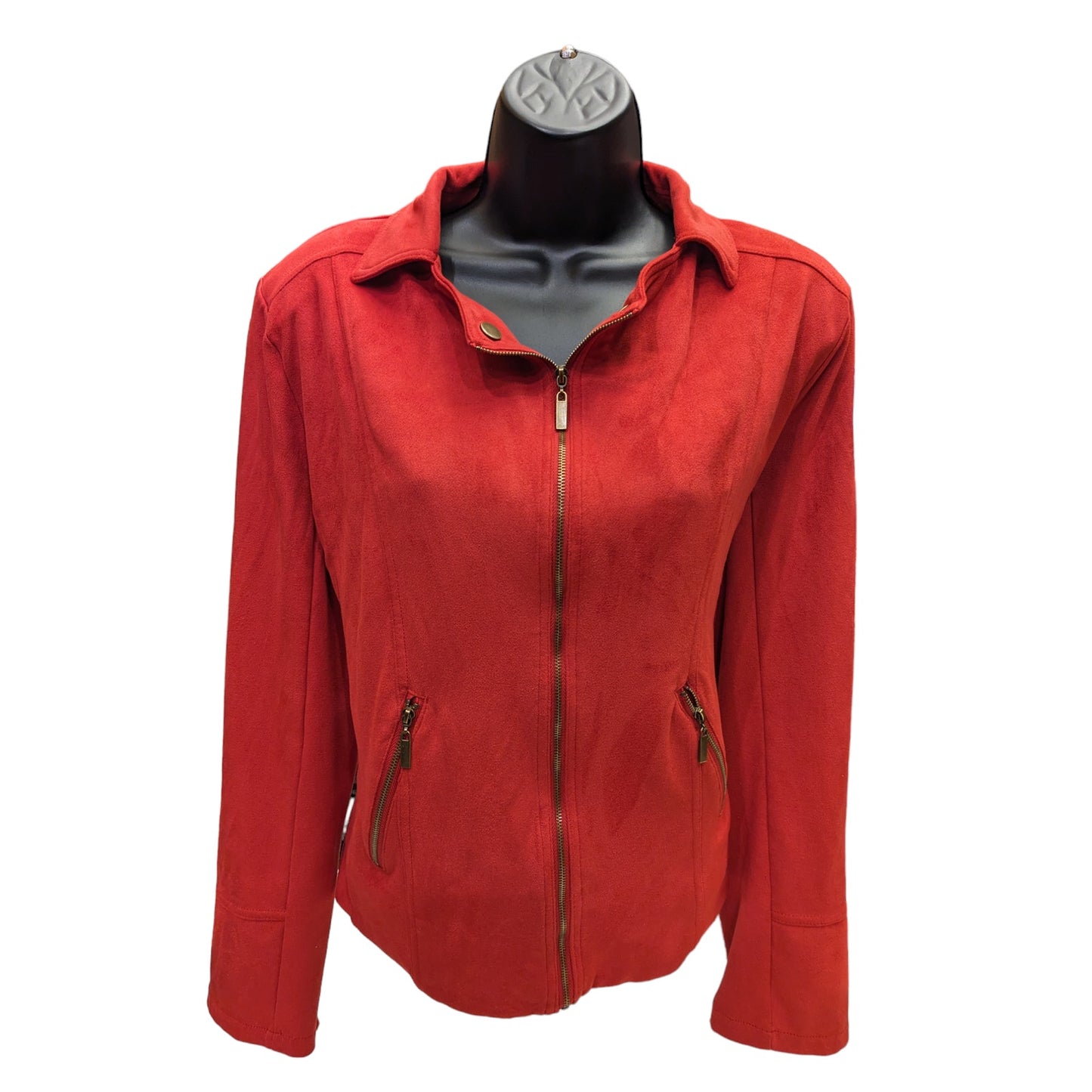 Yest Jacket Womens 10 Red Full Zip Up Stylish Lightweight Outerwear Chic Pockets