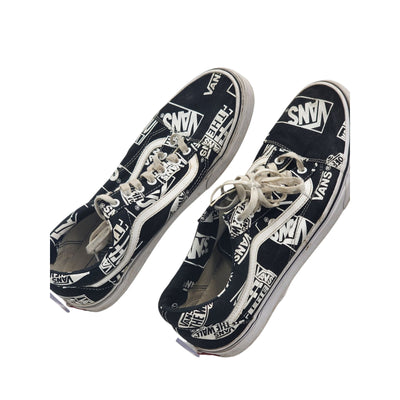 Vans Shoes Black White Print Sneakers Mens 12 Low Top Skate Streetwear 500714