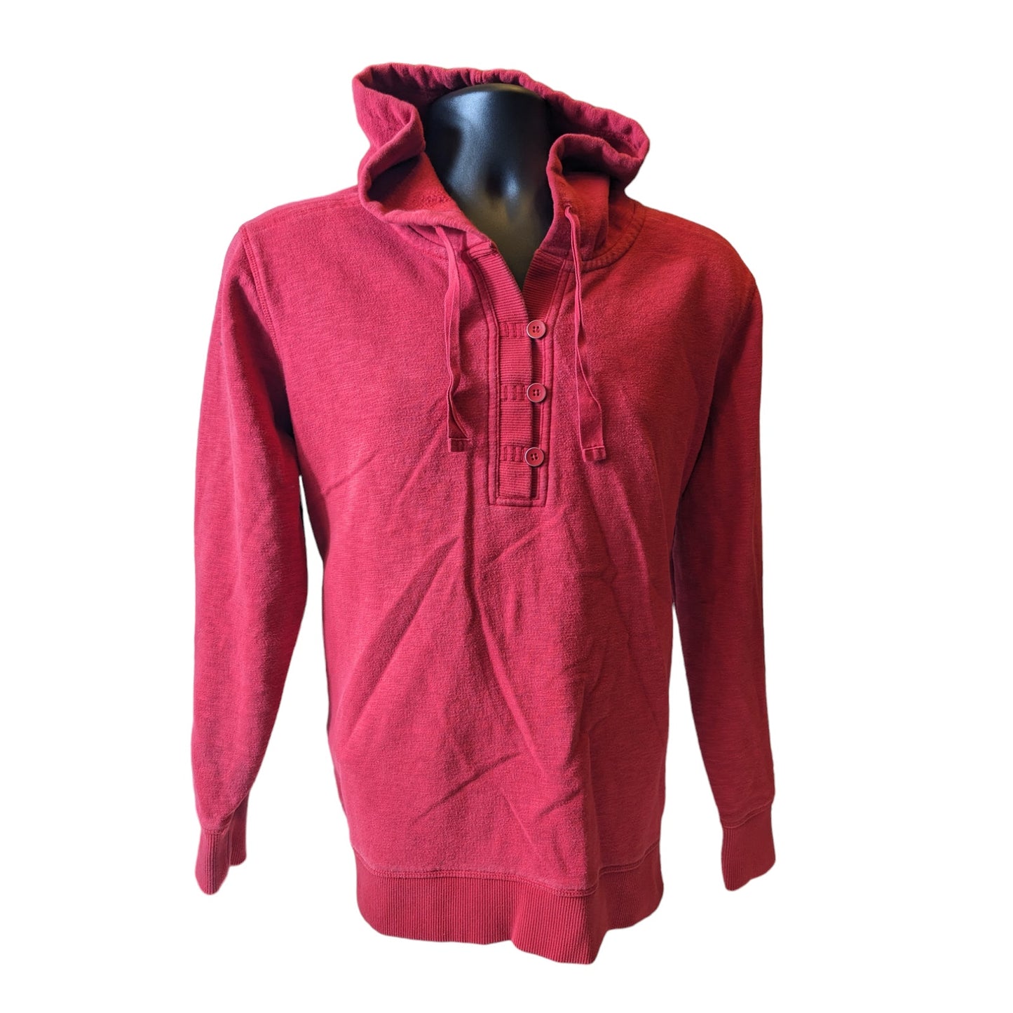 Eddie Bauer Hoodie Sweatshirt Womens XL Red Pullover Henley Style Drawstring
