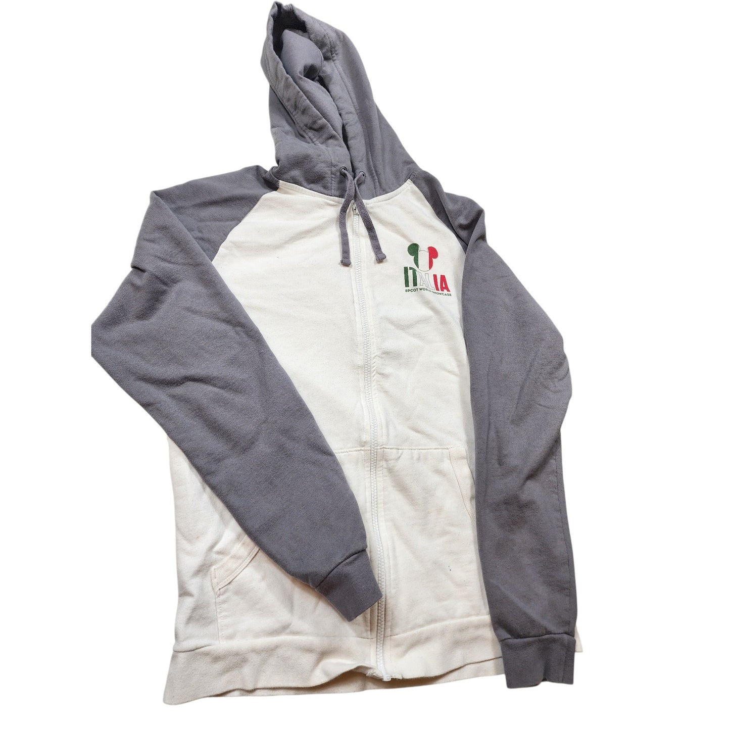Disney Epcot World Showcase Italia Hoodie Medium Full Zip Sweatshirt Mickey Gray
