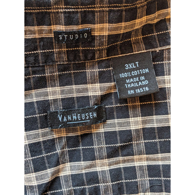 Van Heusen Studio Shirt Mens 3XLT Button Up Long Sleeve Cotton Plaid Blue Gray