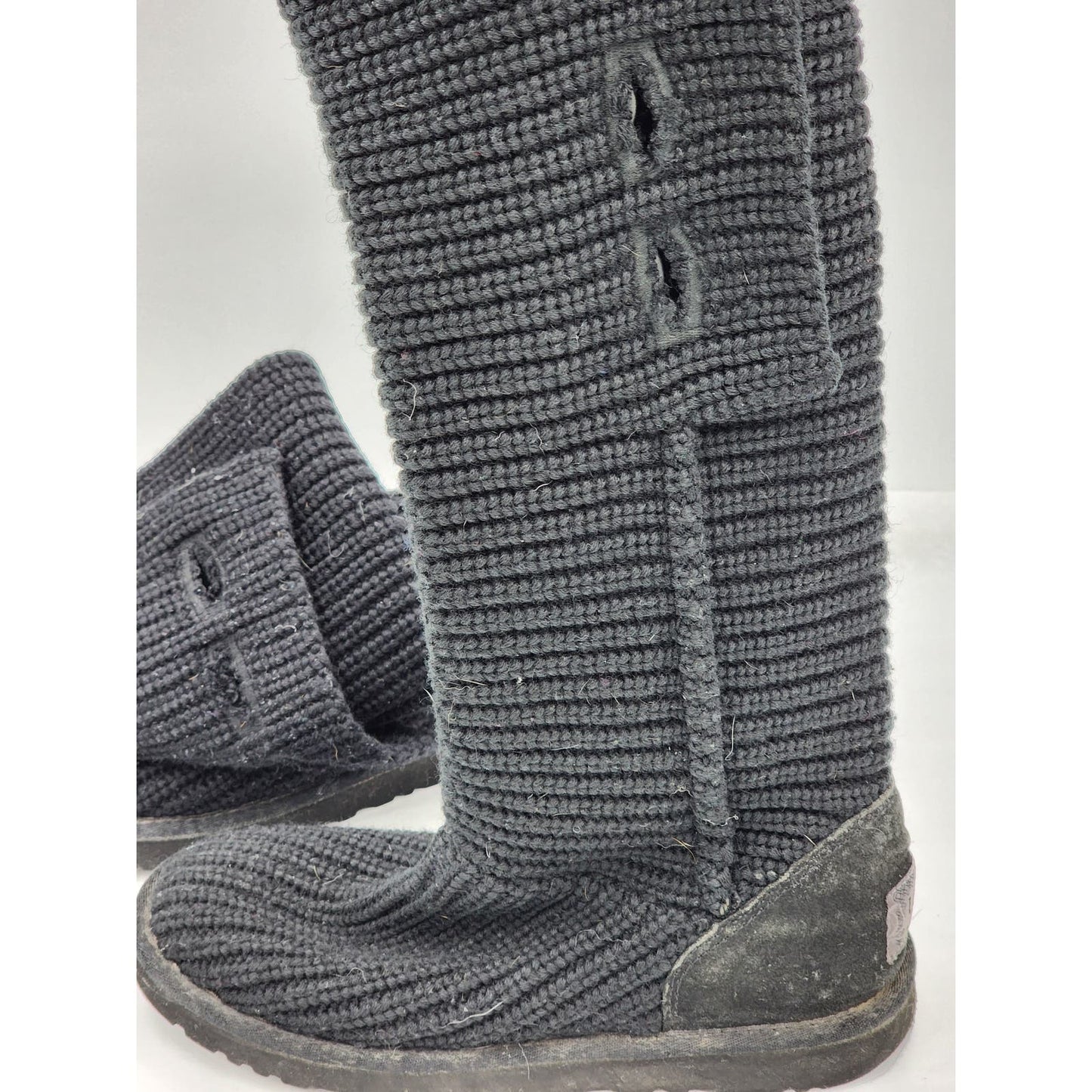 Ugg Boots Women Classic Cardy Winter Knitted Size 7 Black 5819 Mid Calf To Tall