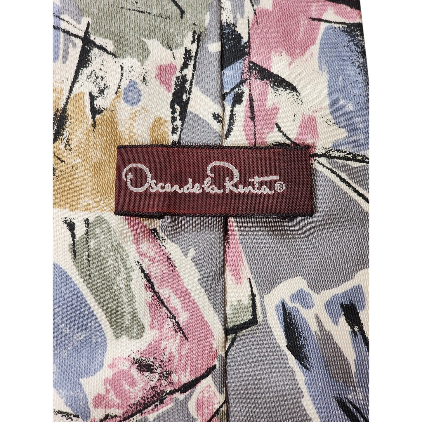 Oscar de la Renta Abstract Art Silk Men Necktie Gray Pink Beige Neckwear Stylish