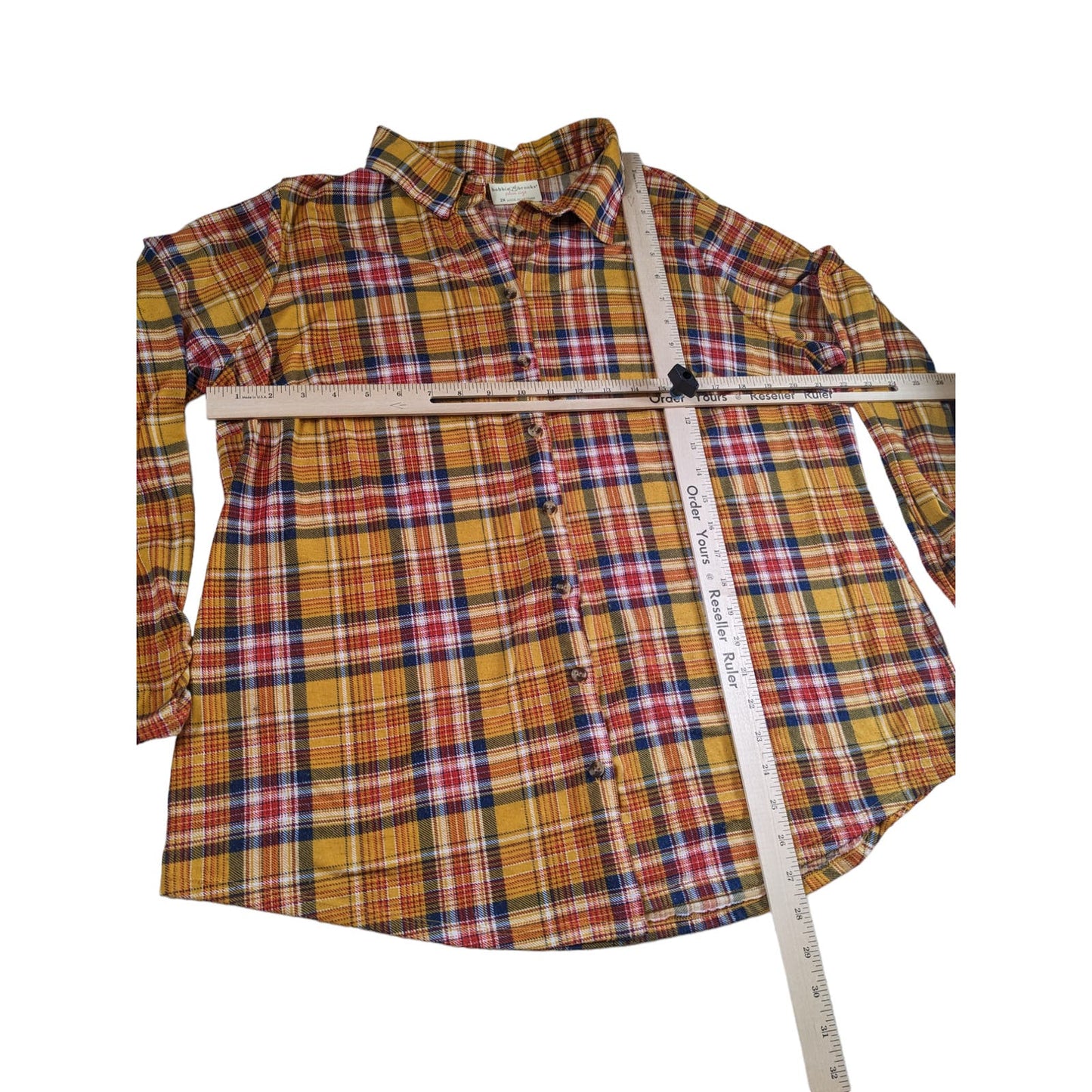 Bobbie Brooks Flannel Shirt Womens Plus 2X Long Sleeve Button Up Light Top Boho