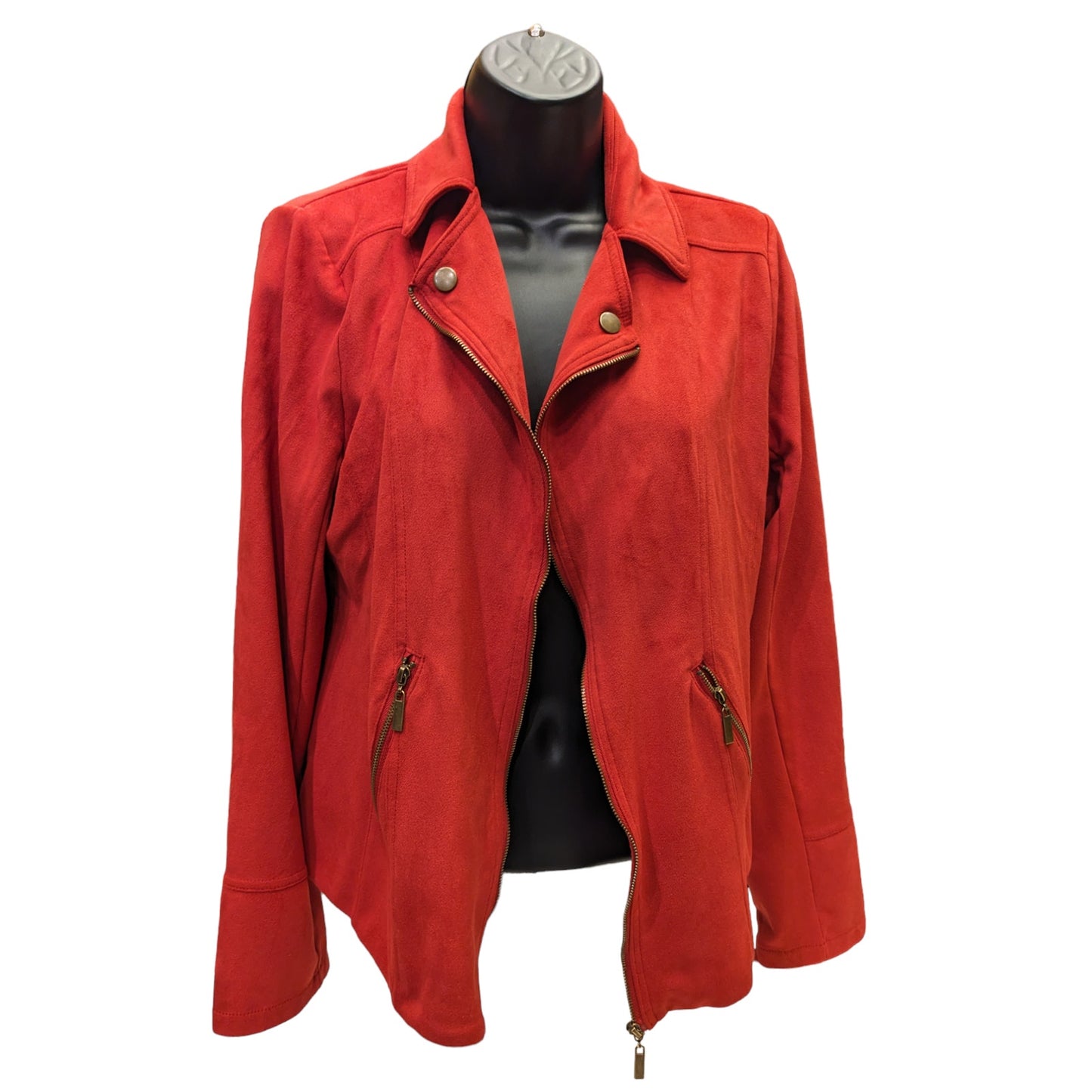 Yest Jacket Womens 10 Red Full Zip Up Stylish Lightweight Outerwear Chic Pockets