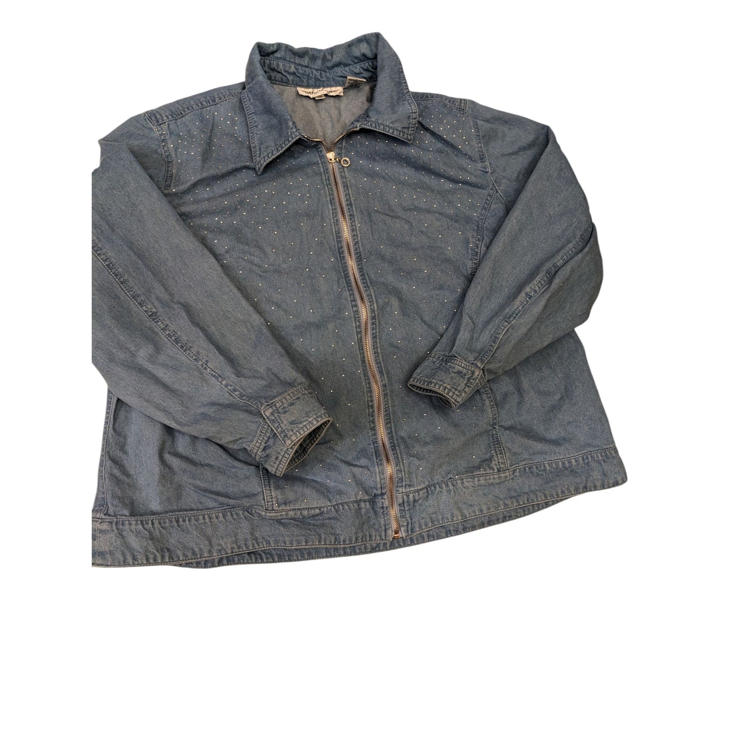 Cathy Daniels Denim Jacket Womens 1X Zip Front Blue Studded Cotton Spring