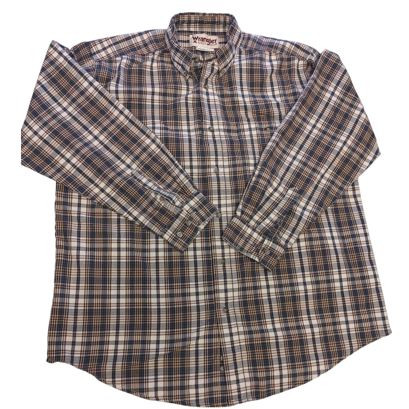 Wrangler Rugged Wear Button Up Shirt Mens XL Plaid Long Sleeve Cotton Workwear